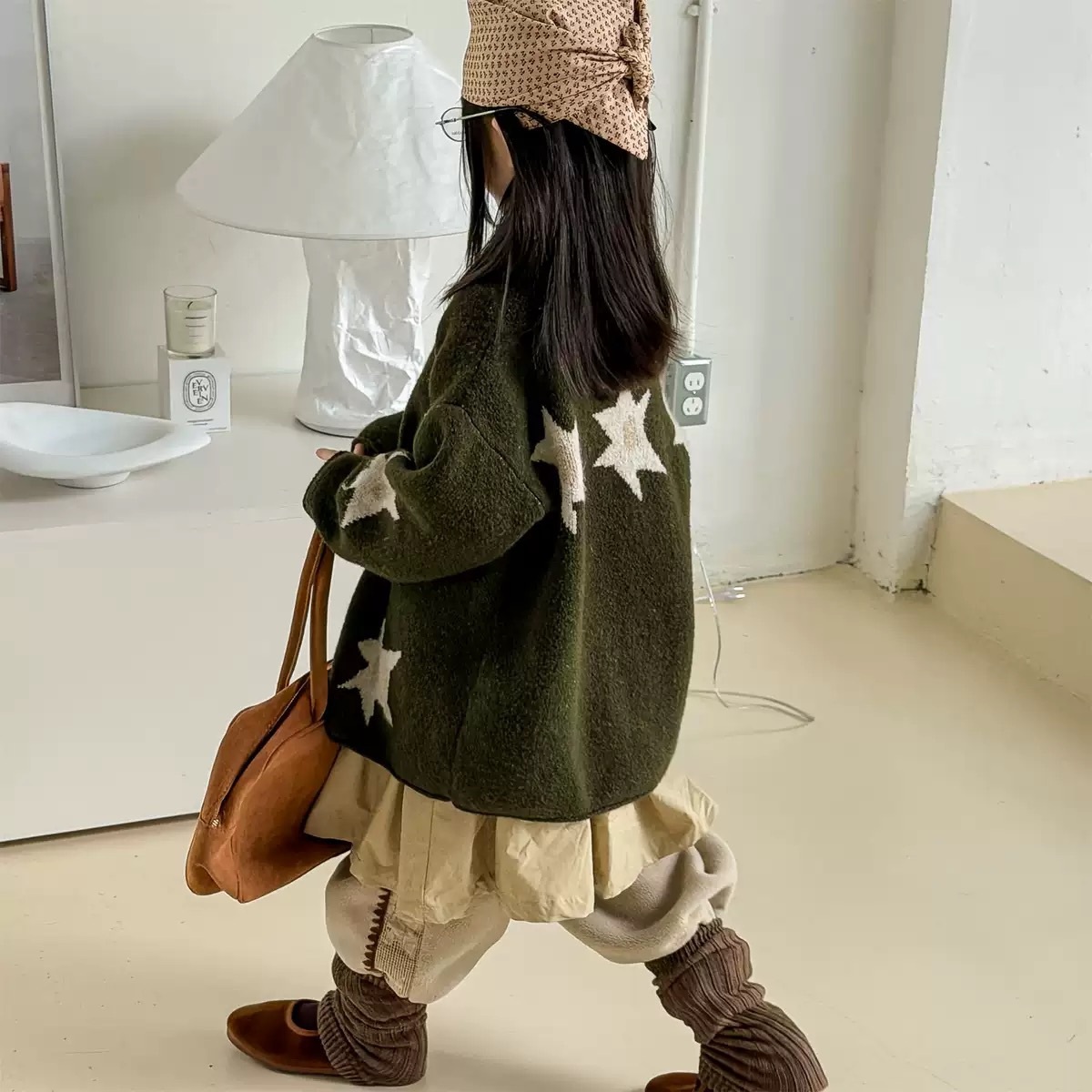 兩色星星中長版針織外套