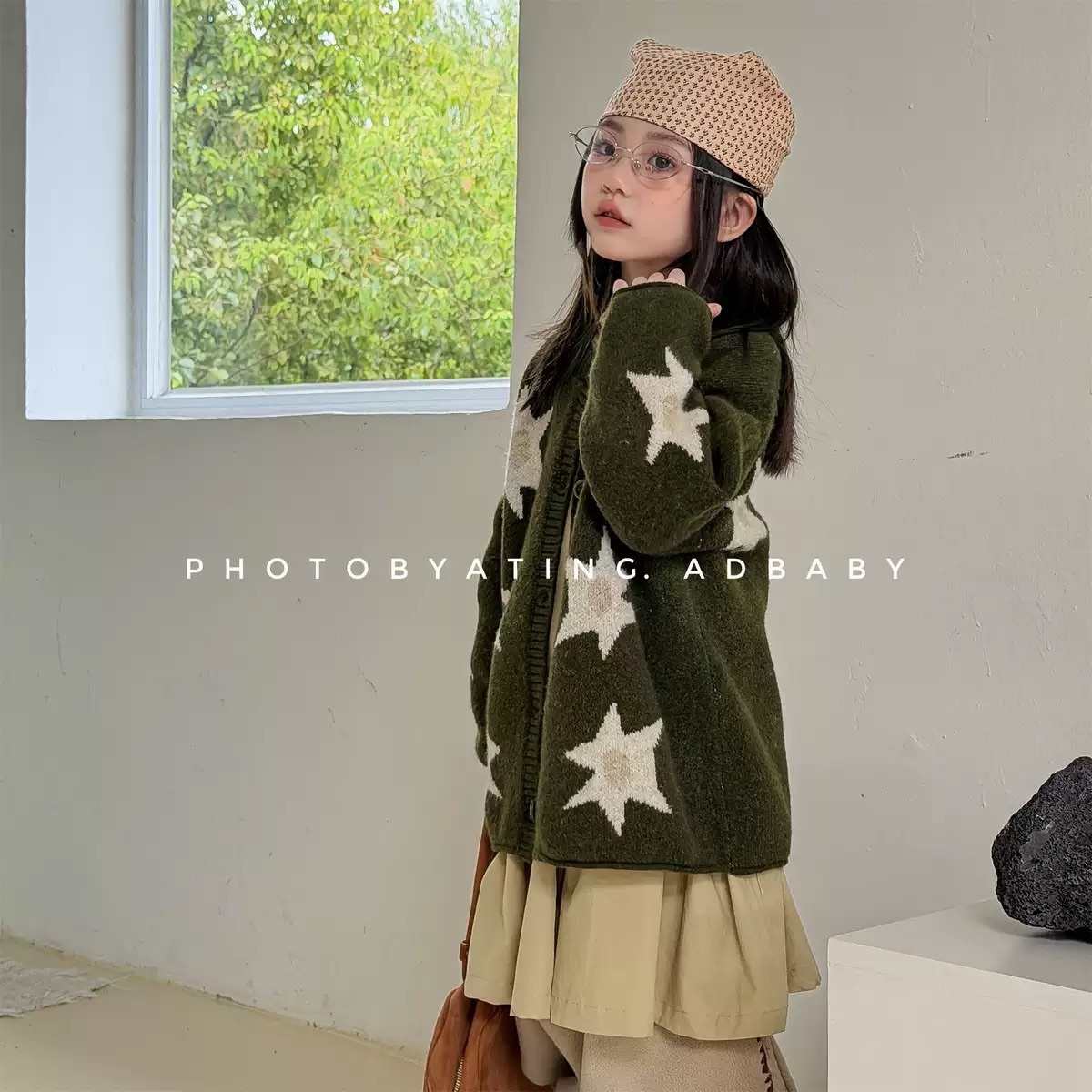 兩色星星中長版針織外套