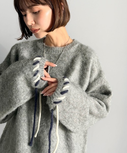 日本🇯🇵連線 Classical Elf 柔軟保暖袖口配色緞帶針織衫 套頭衫 針織衫 寬鬆 緞帶 綁帶 保暖 長袖 4色(任買兩件711免運)/預購