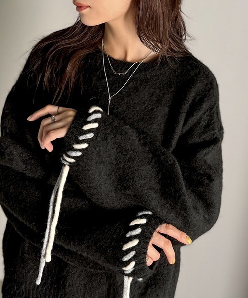 日本🇯🇵連線 Classical Elf 柔軟保暖袖口配色緞帶針織衫 套頭衫 針織衫 寬鬆 緞帶 綁帶 保暖 長袖 4色(任買兩件711免運)/預購