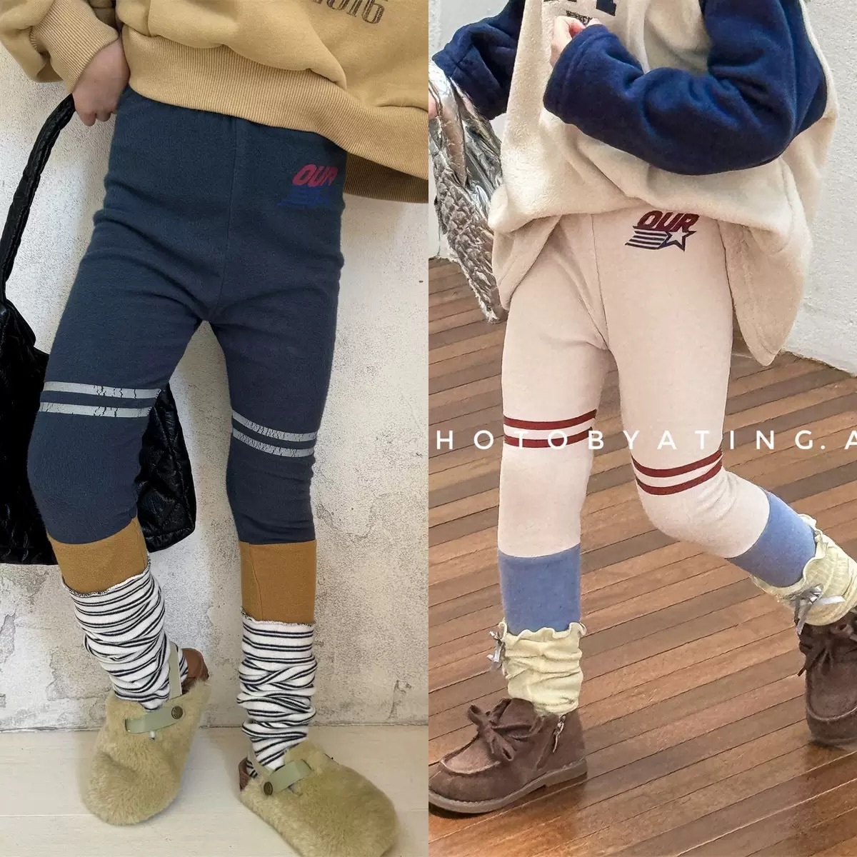 兩色撞色加絨內搭褲