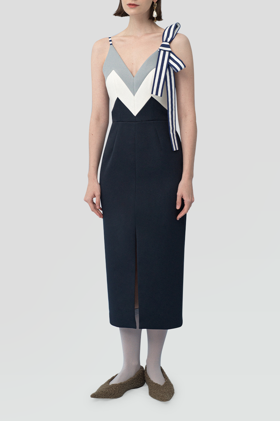 PEGGY HARTANTO｜AXILLA 幾何拼接條紋綁結裝飾洋裝