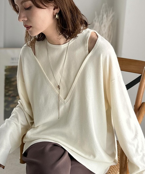 日本🇯🇵連線 Classical Elf 分層設計開衩針織衫 假兩件 針織衫 層次感 鏤空 長袖 4色(任買兩件711免運)/預購