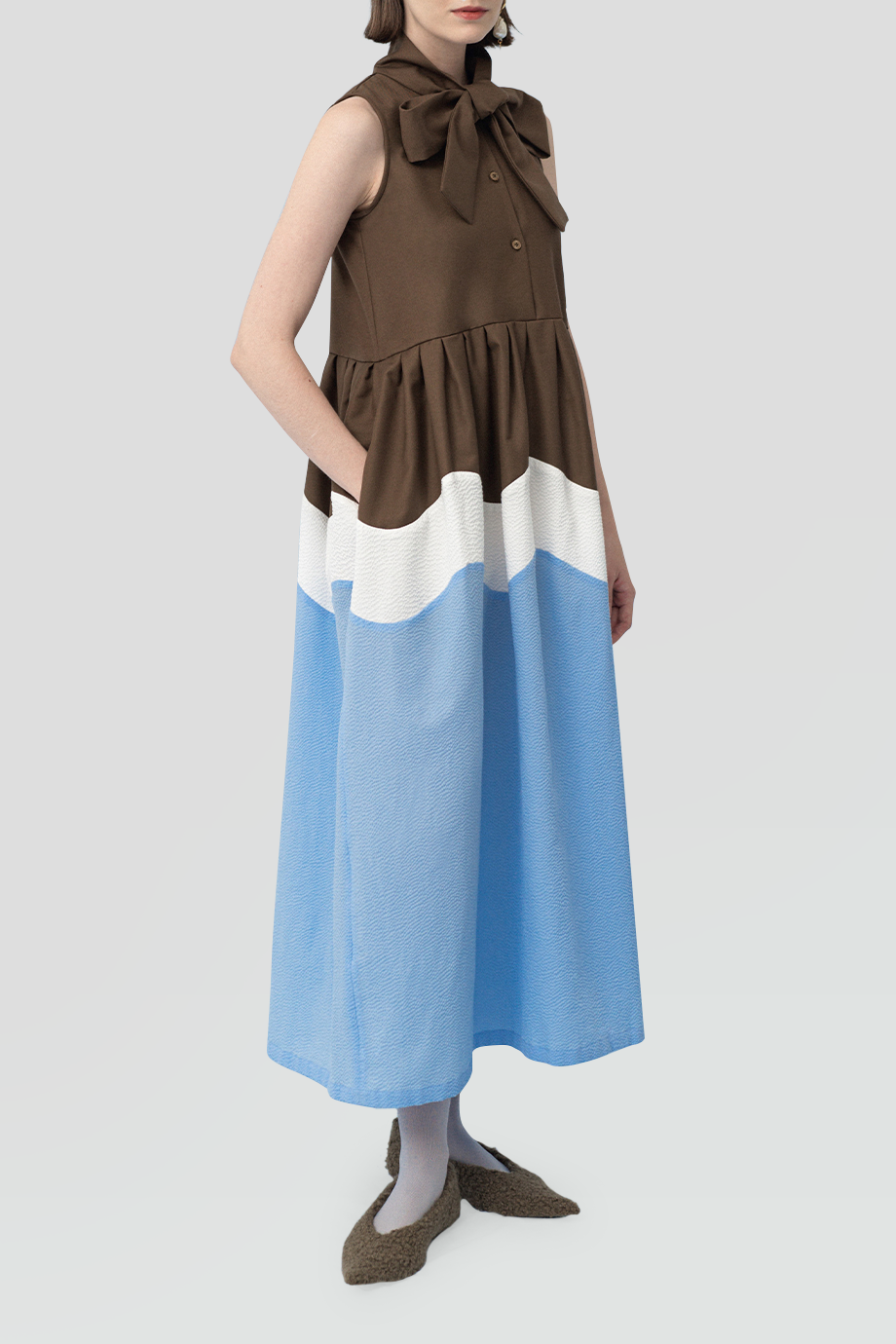 PEGGY HARTANTO｜PARAPROCT 蝴蝶結領撞色裙擺洋裝