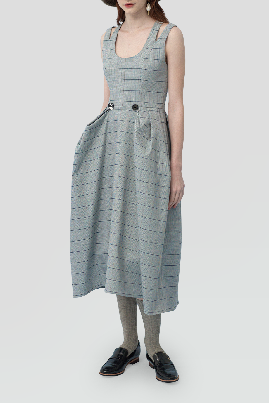 PEGGY HARTANTO｜TERGITES U領雙肩帶格紋澎襬洋裝