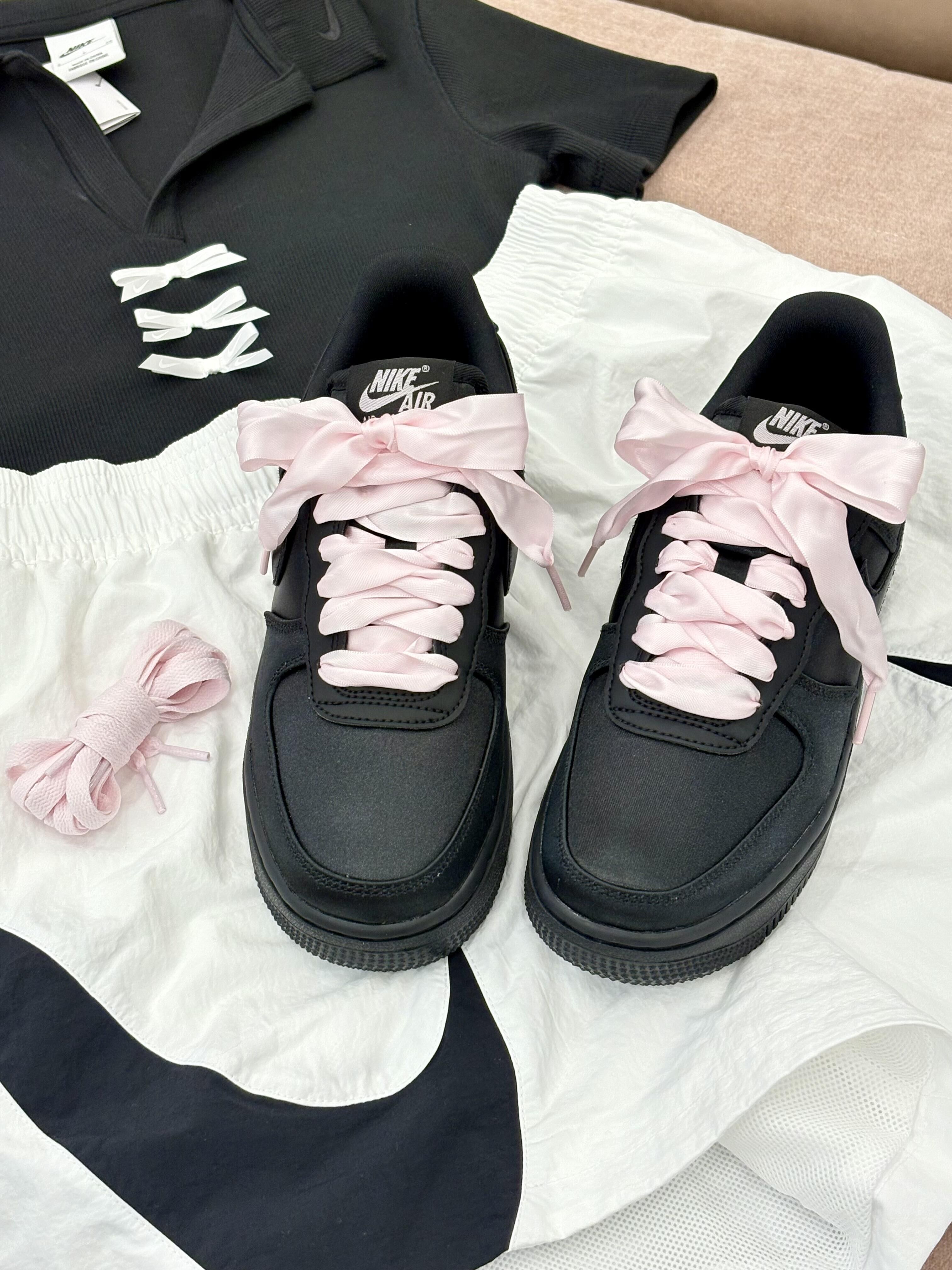 Nike Air Force 1 AF1 全黑 黑武士 黑粉色 緞面 絲綢 芭蕾風 女款 IH2034-010/預購