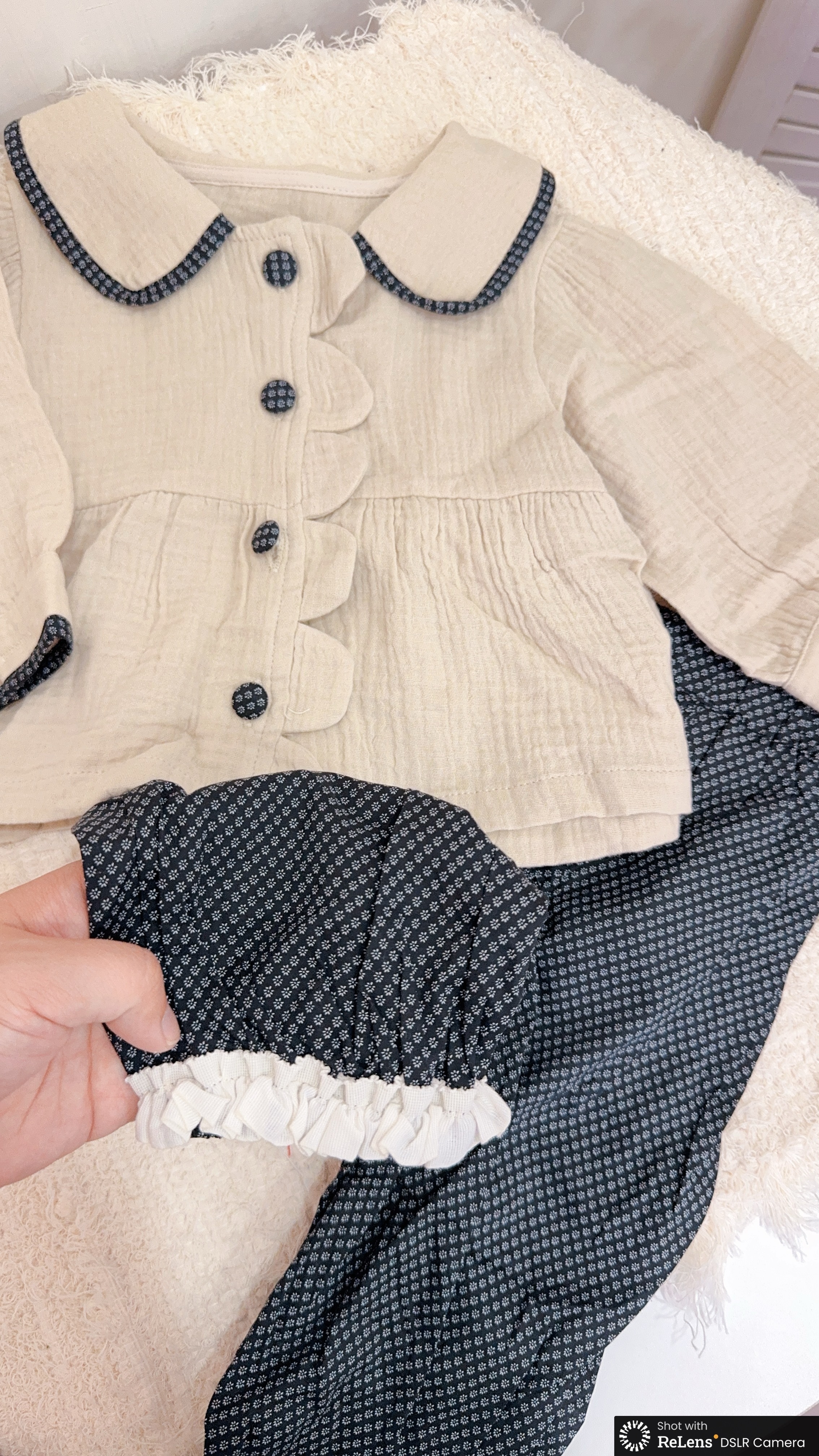 A7102棉紗翻領外套＋花邊縮口褲套裝c109