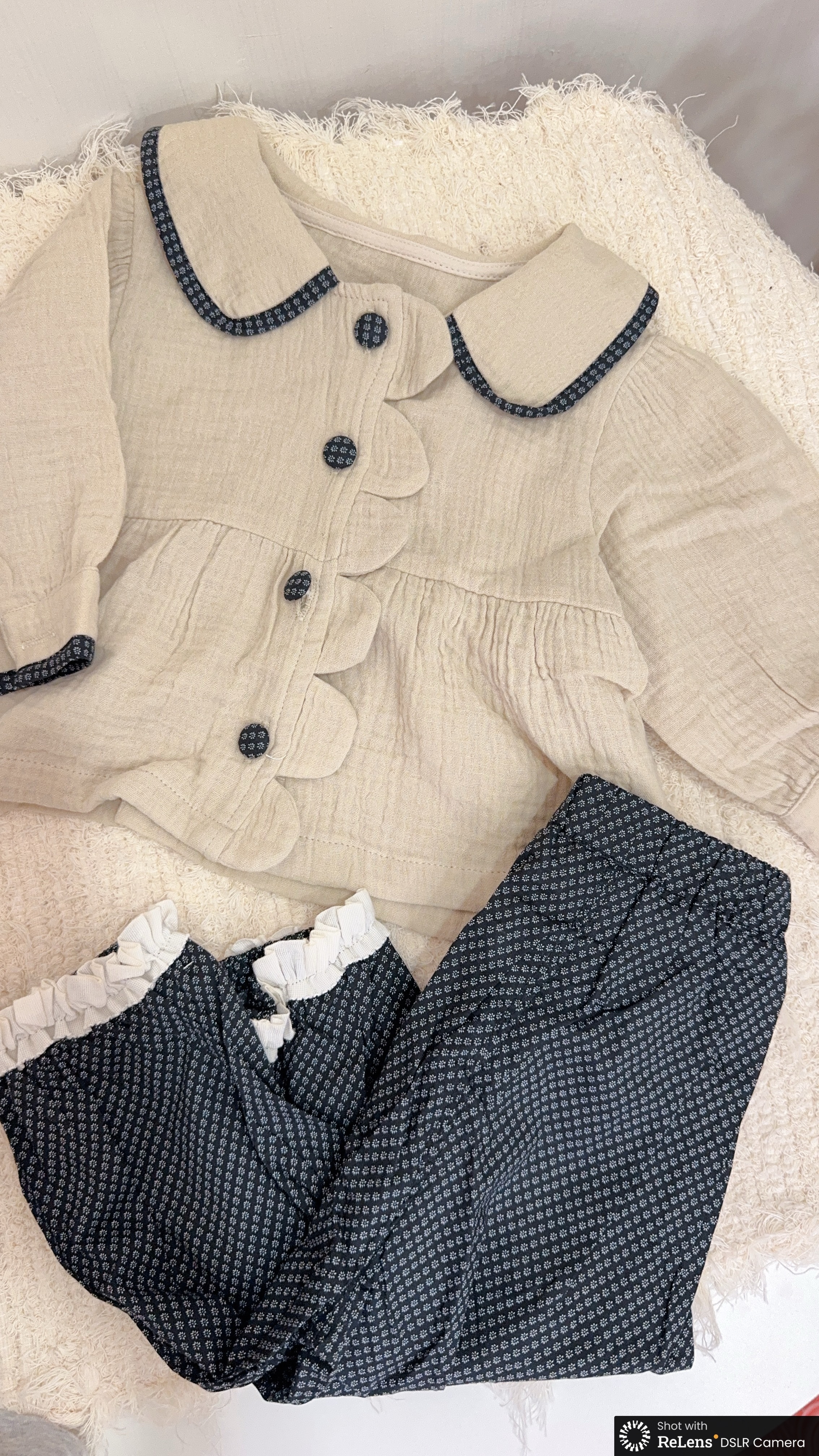 A7102棉紗翻領外套＋花邊縮口褲套裝c109