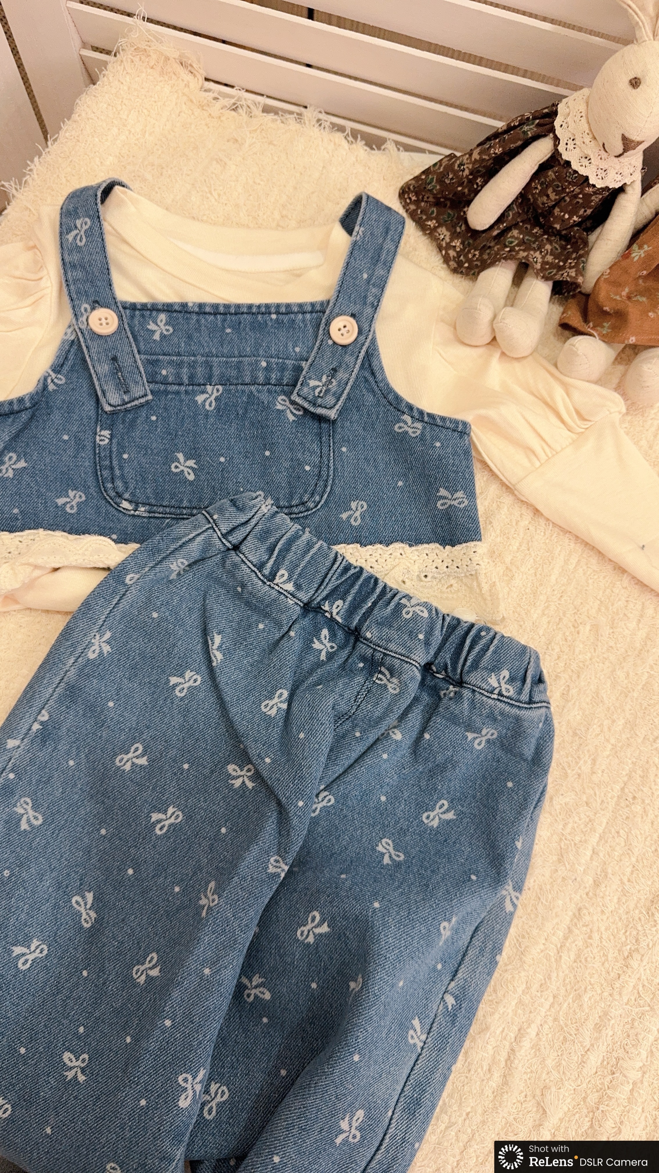 H3863+H3298蝴蝶結牛仔花邊套裝c110