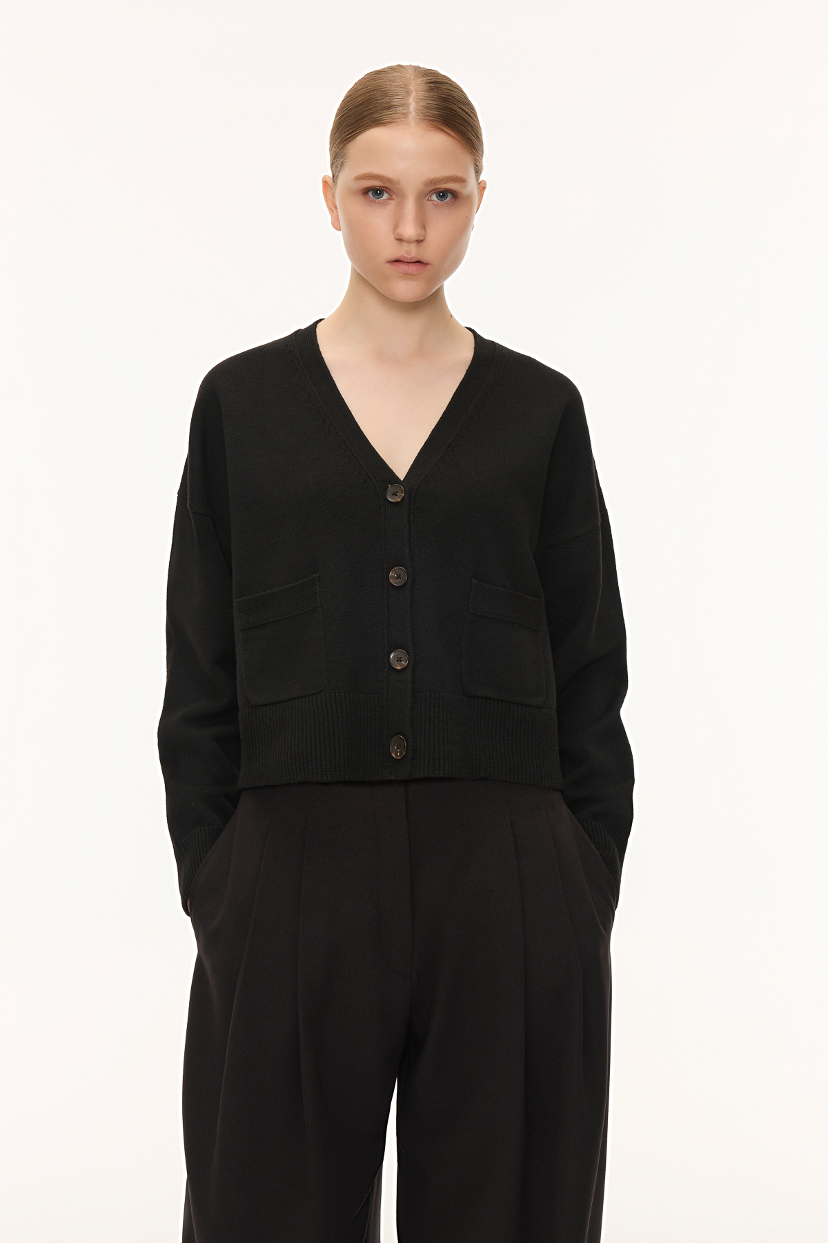 Luum短版開襟衫 (黑色）