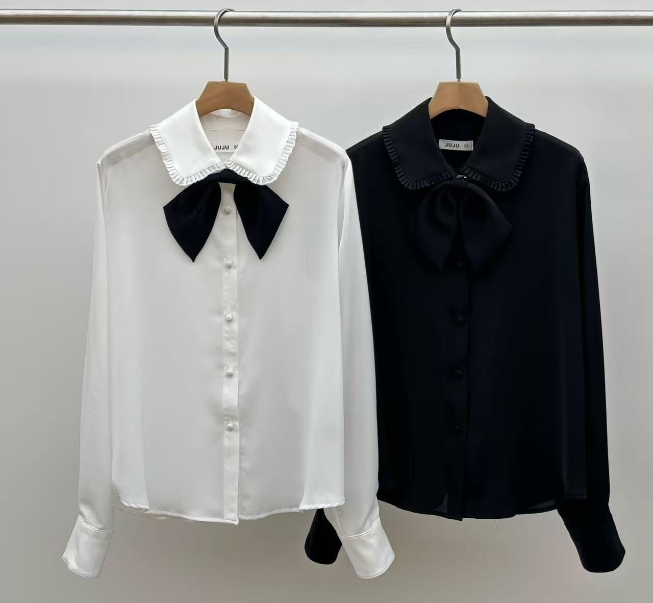 JU5158 荷葉邊反領雪紡恤衫