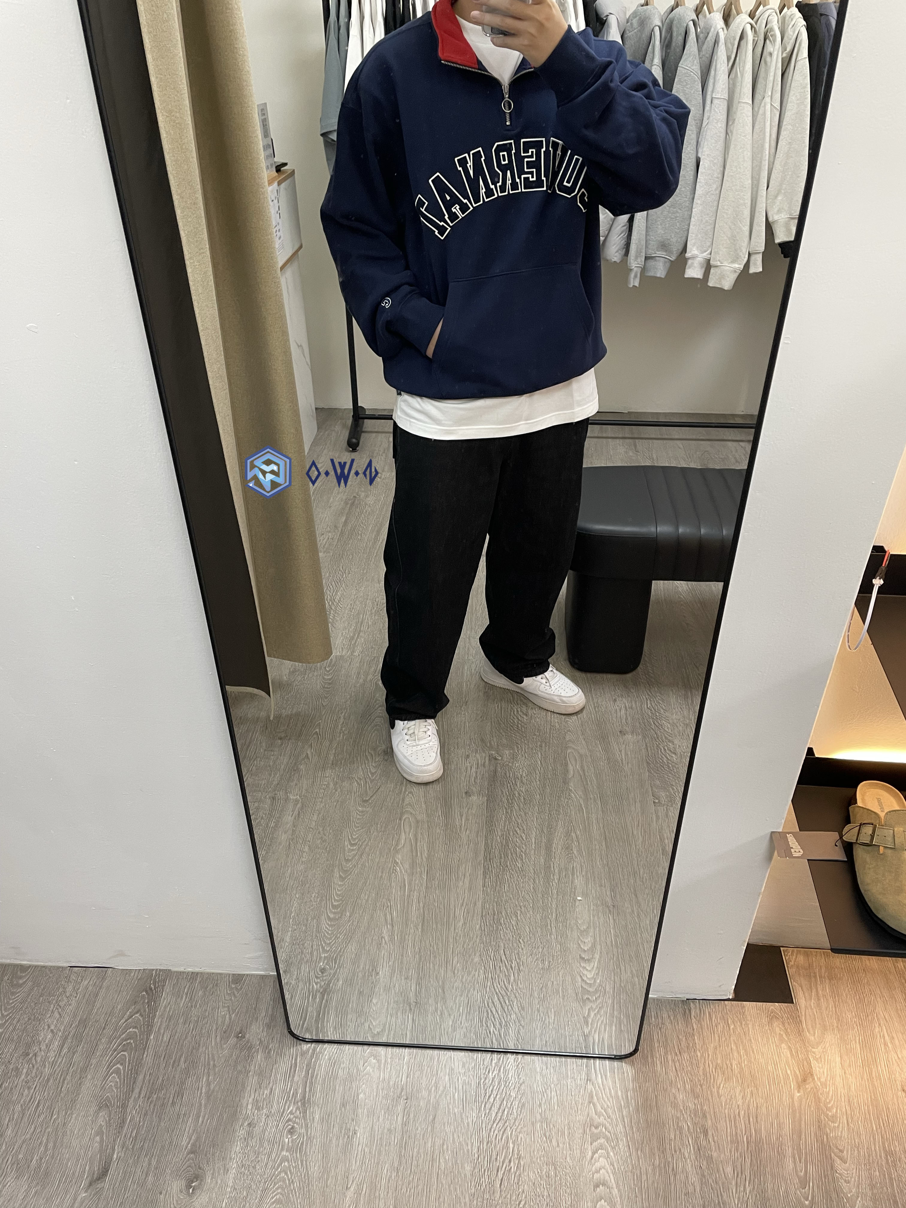 【OWN】Covernat 長袖衛衣 立領 大LOGO 拱形 拉鍊 冬裝 口袋 長TEE 不分男女 深藍