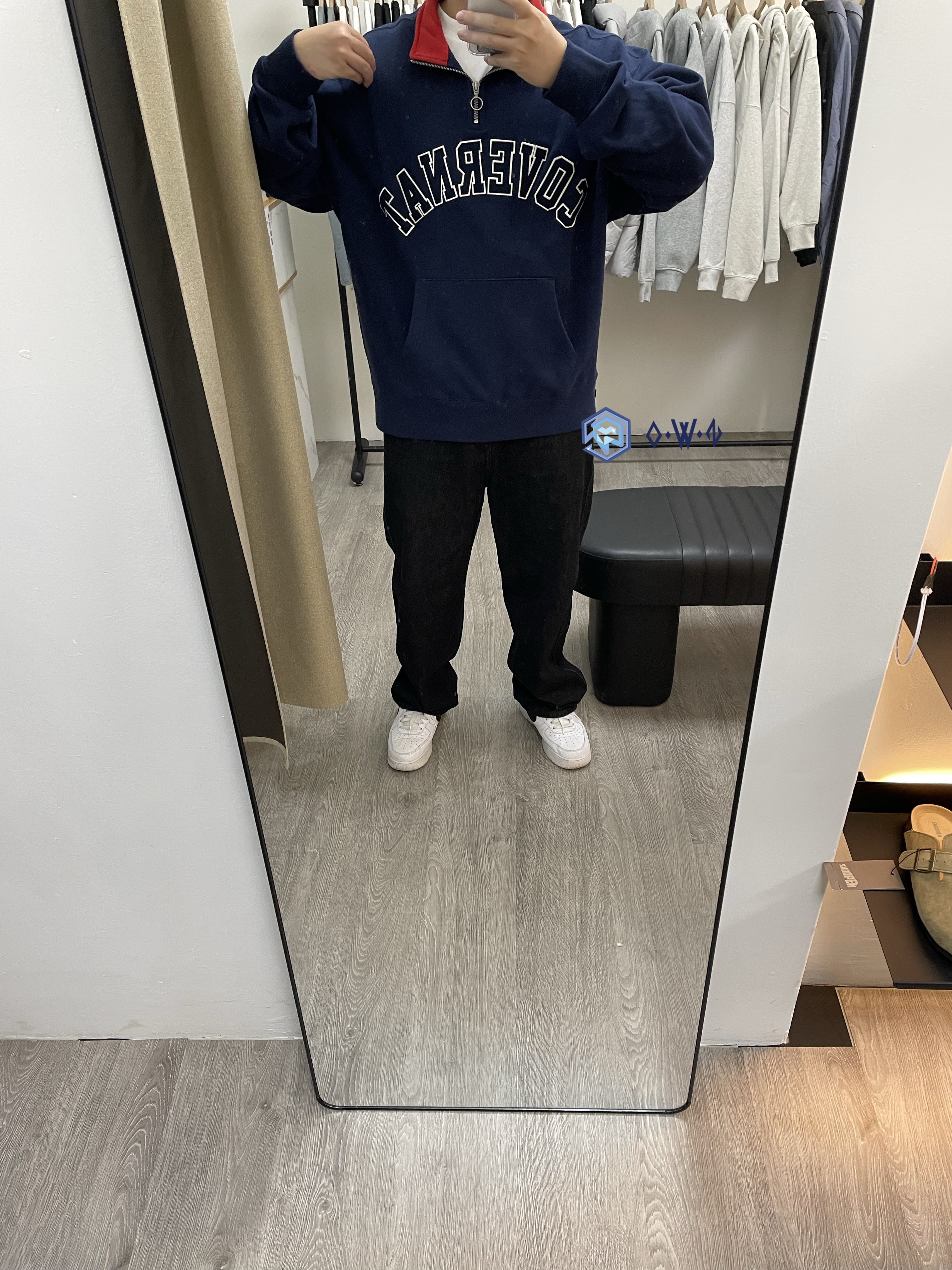 【OWN】Covernat 長袖衛衣 立領 大LOGO 拱形 拉鍊 冬裝 口袋 長TEE 不分男女 深藍