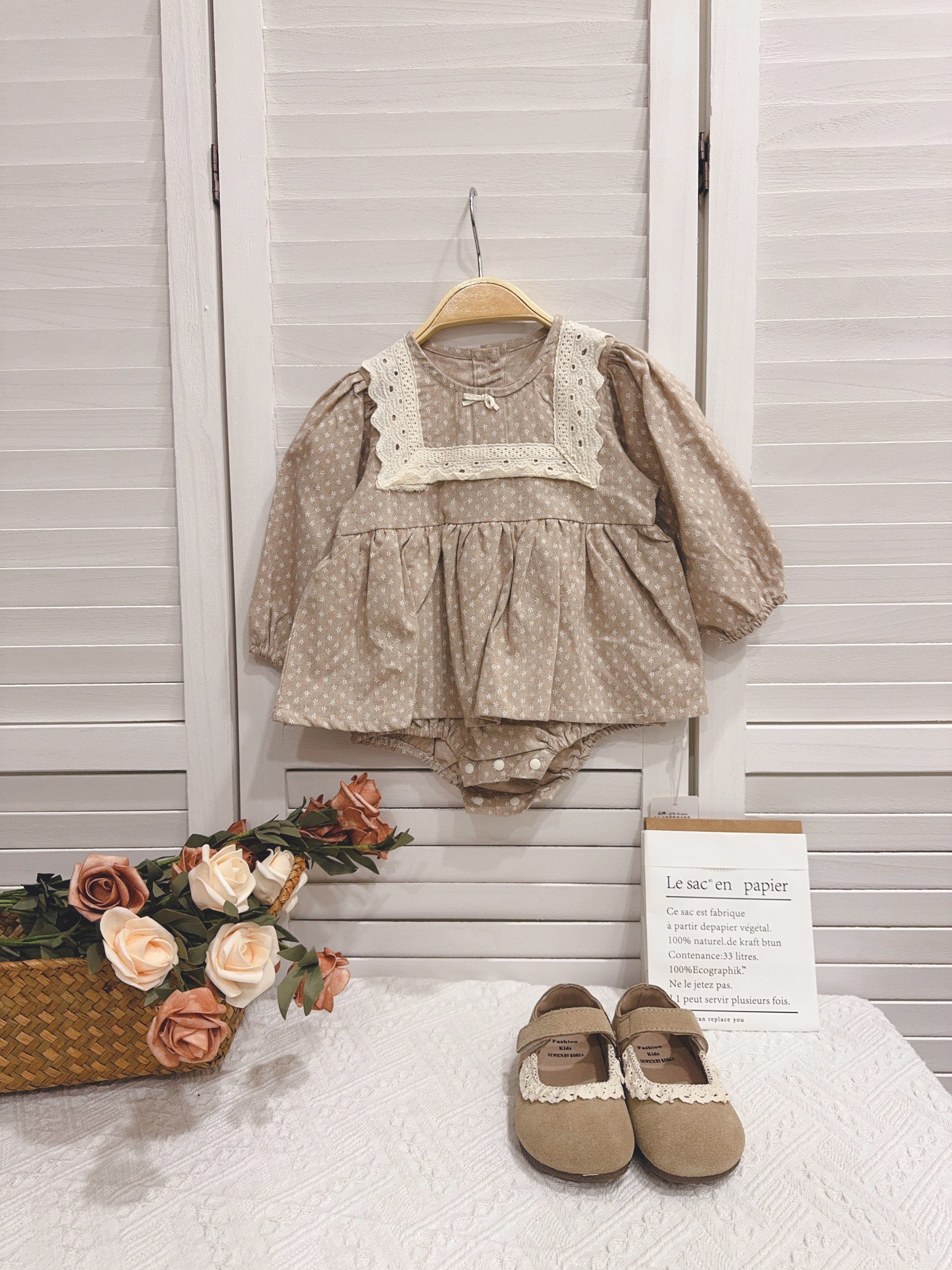 Ｈ3695奶茶方領包屁衣c120