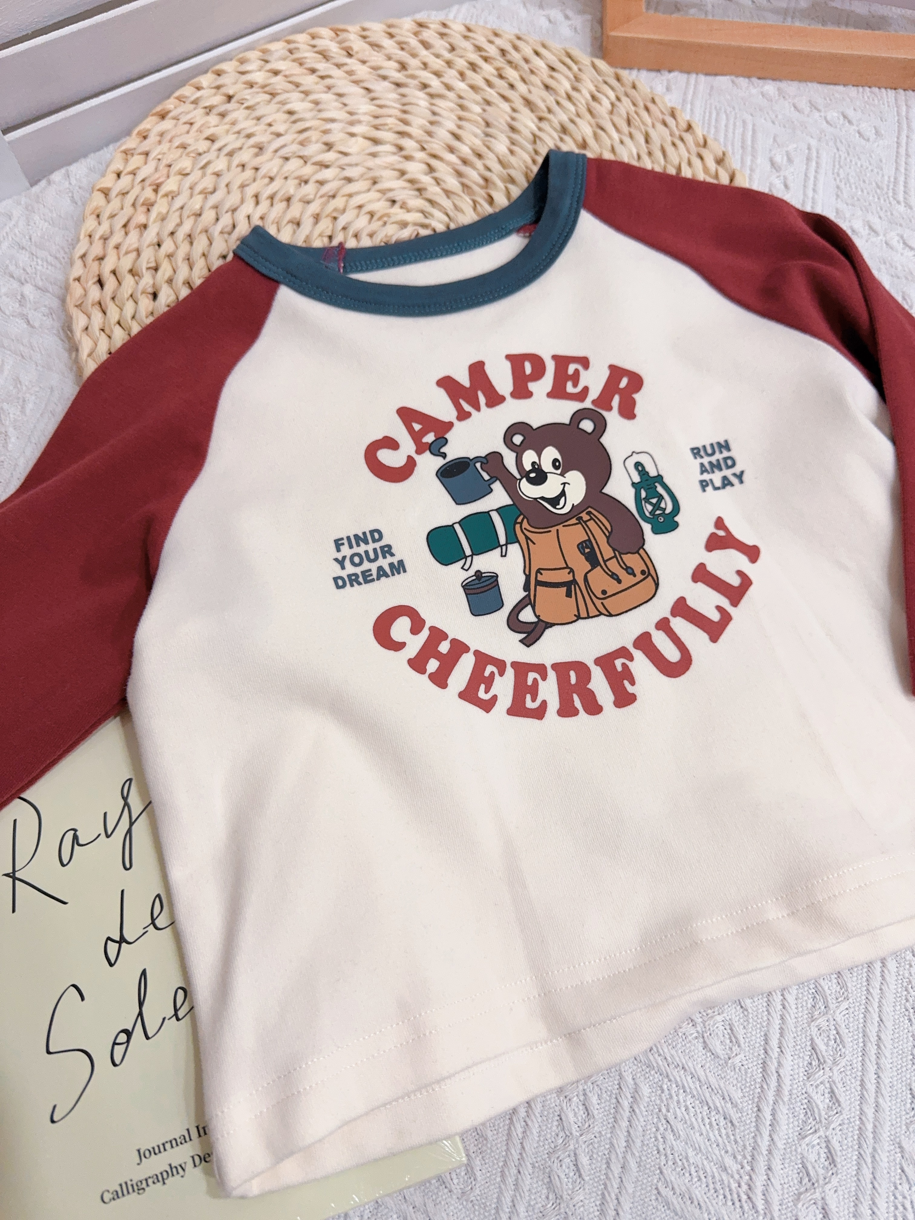 YZ35106撞色露營小熊上衣c121