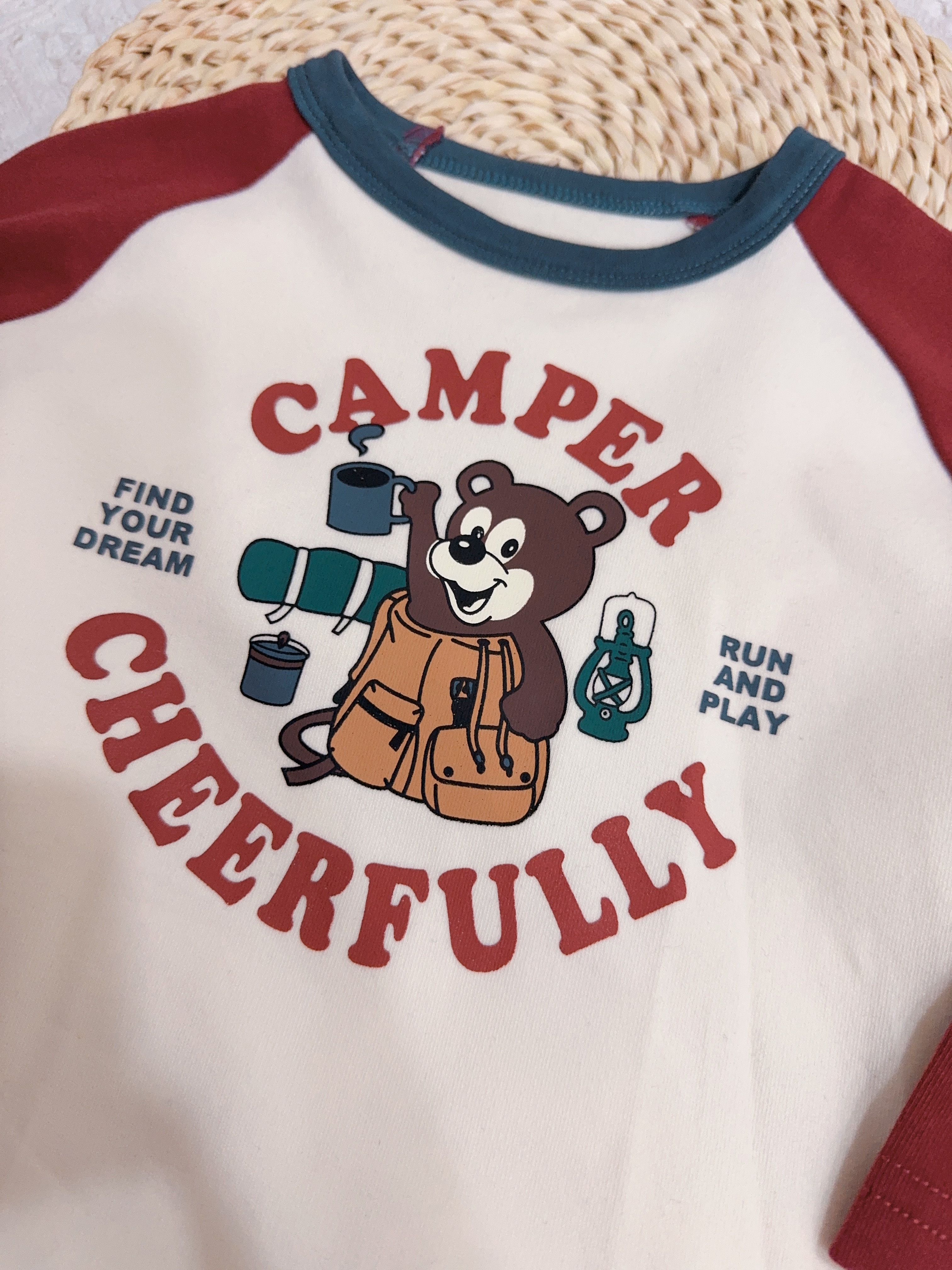 YZ35106撞色露營小熊上衣c121