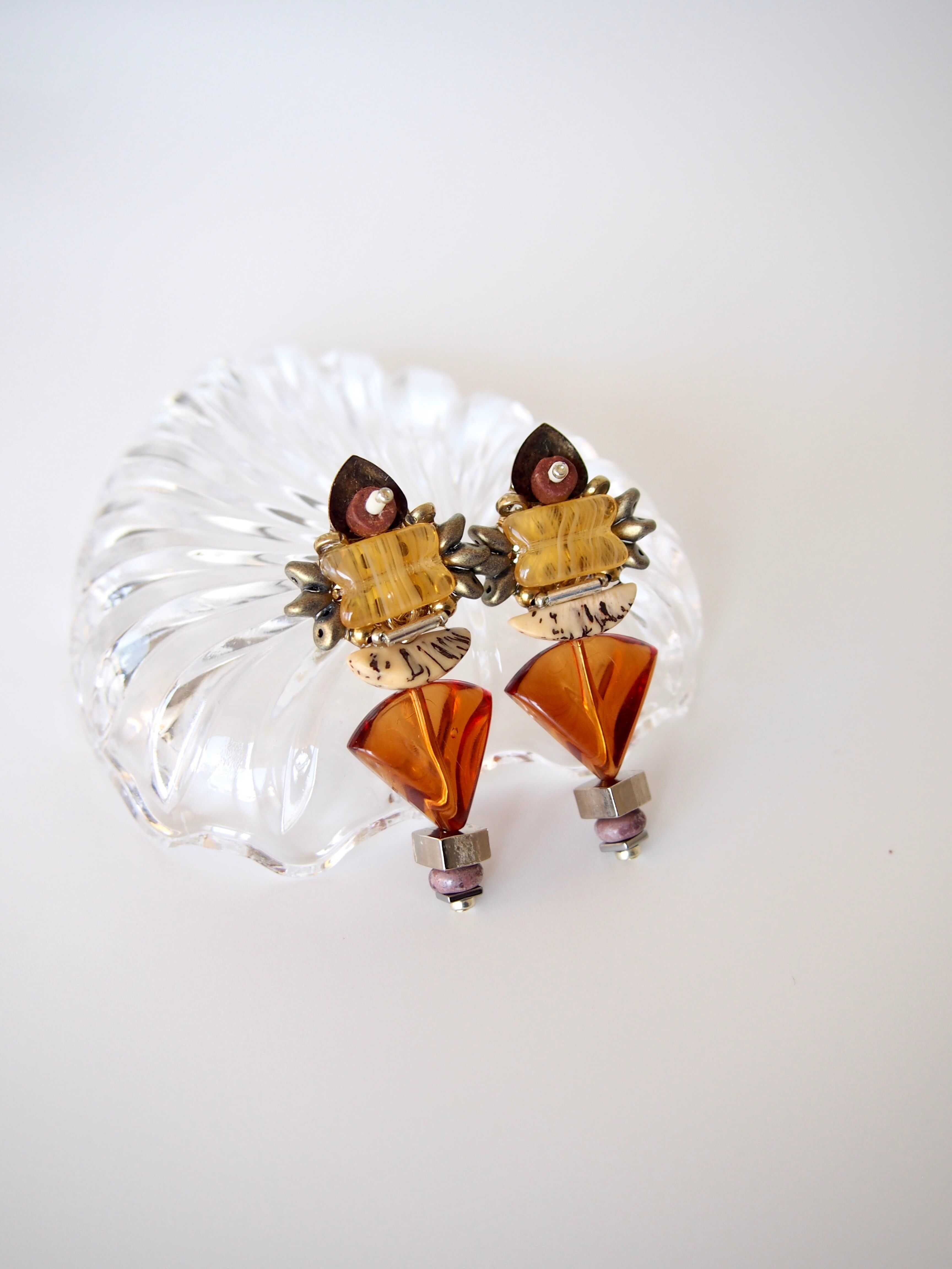 Croix Rousee 針式耳環_清澈棕