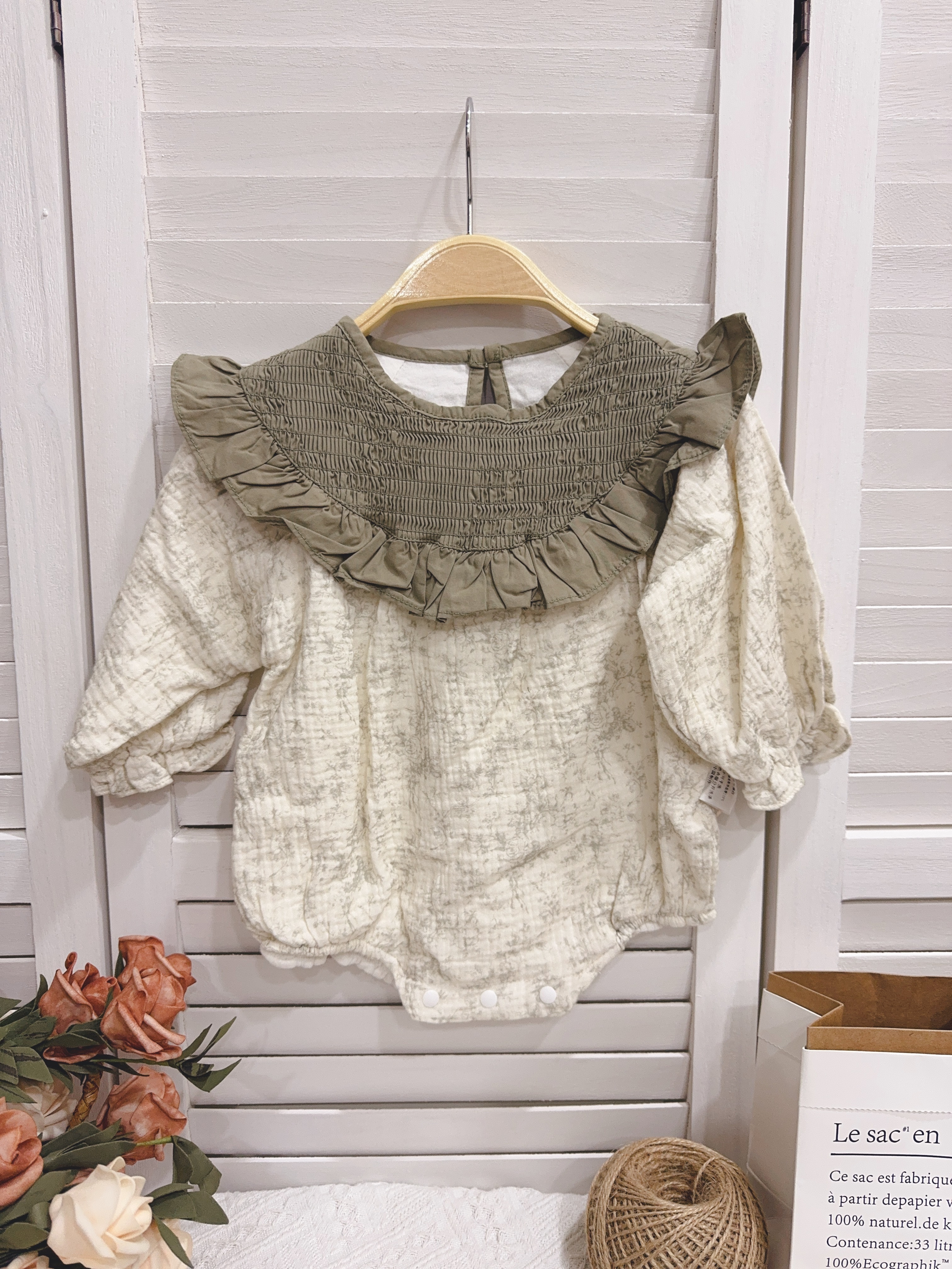 Z1078抹茶綠皺皺領包屁衣c122