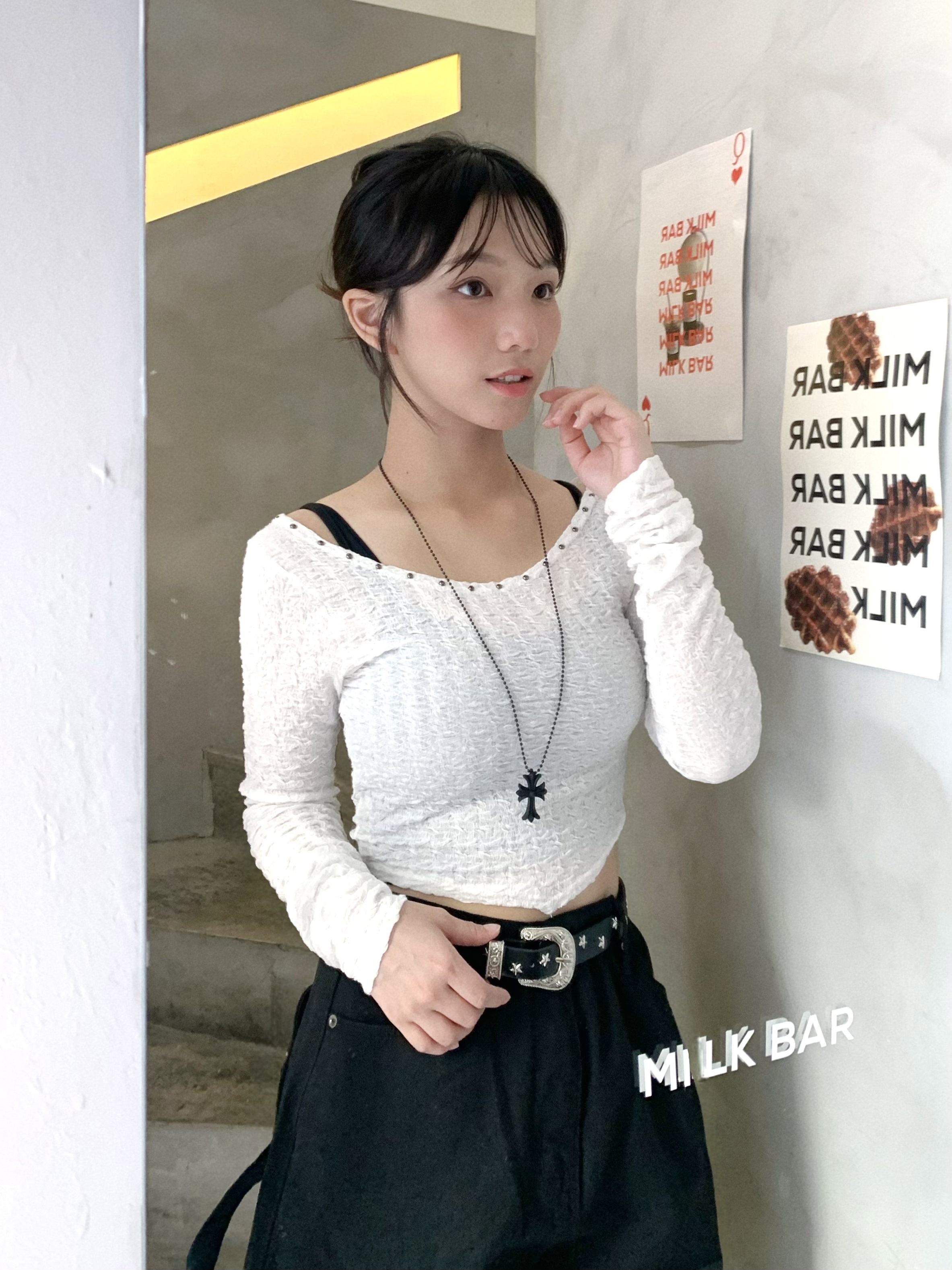 T1156｜窩針圍邊TOP *附送十字架頸鏈 𓋹