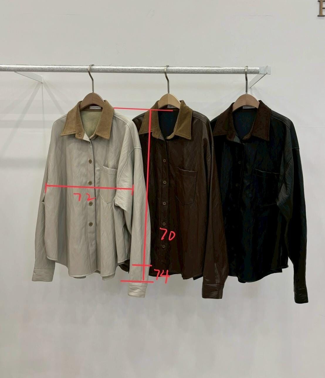 FP5138 拼接領仿皮恤衫外套