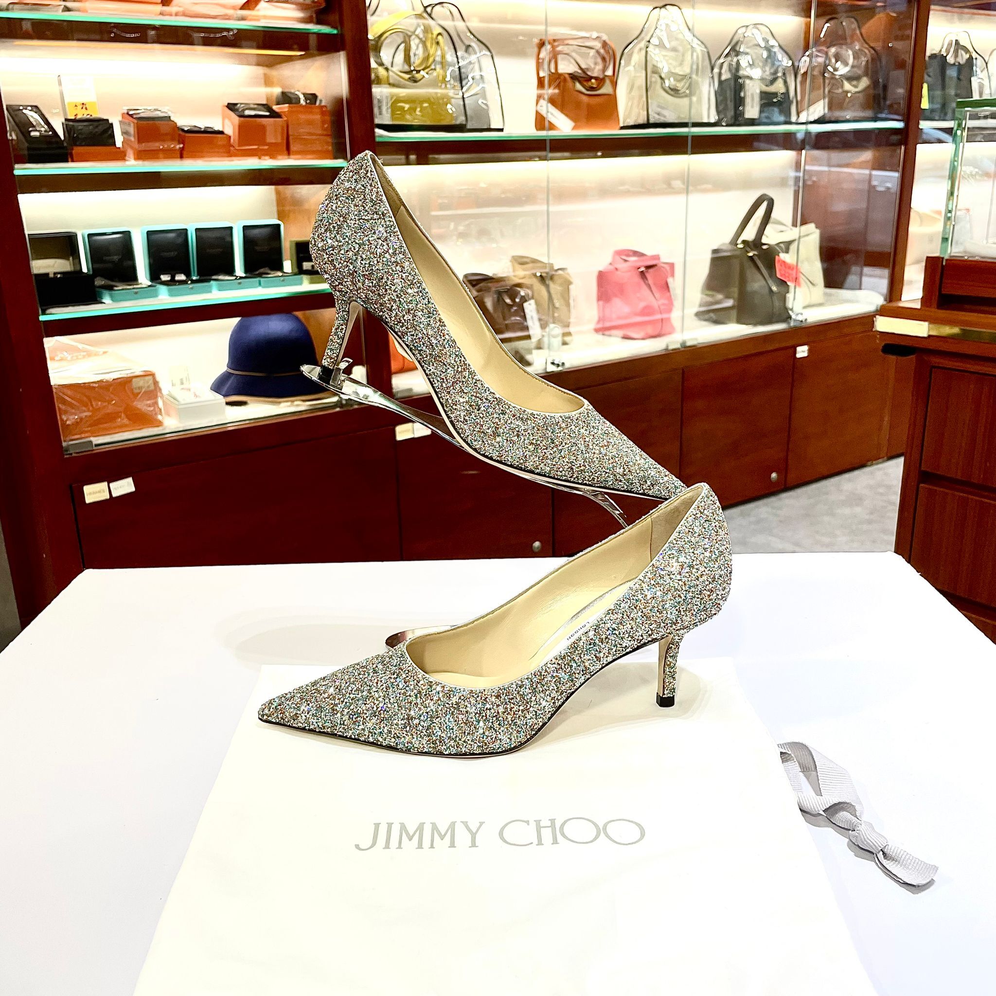 全新 JIMMY CHOO高跟鞋4CM 35.5碼 Romy 60 香檳色閃粉 #BRAND NEW #香榭站正品