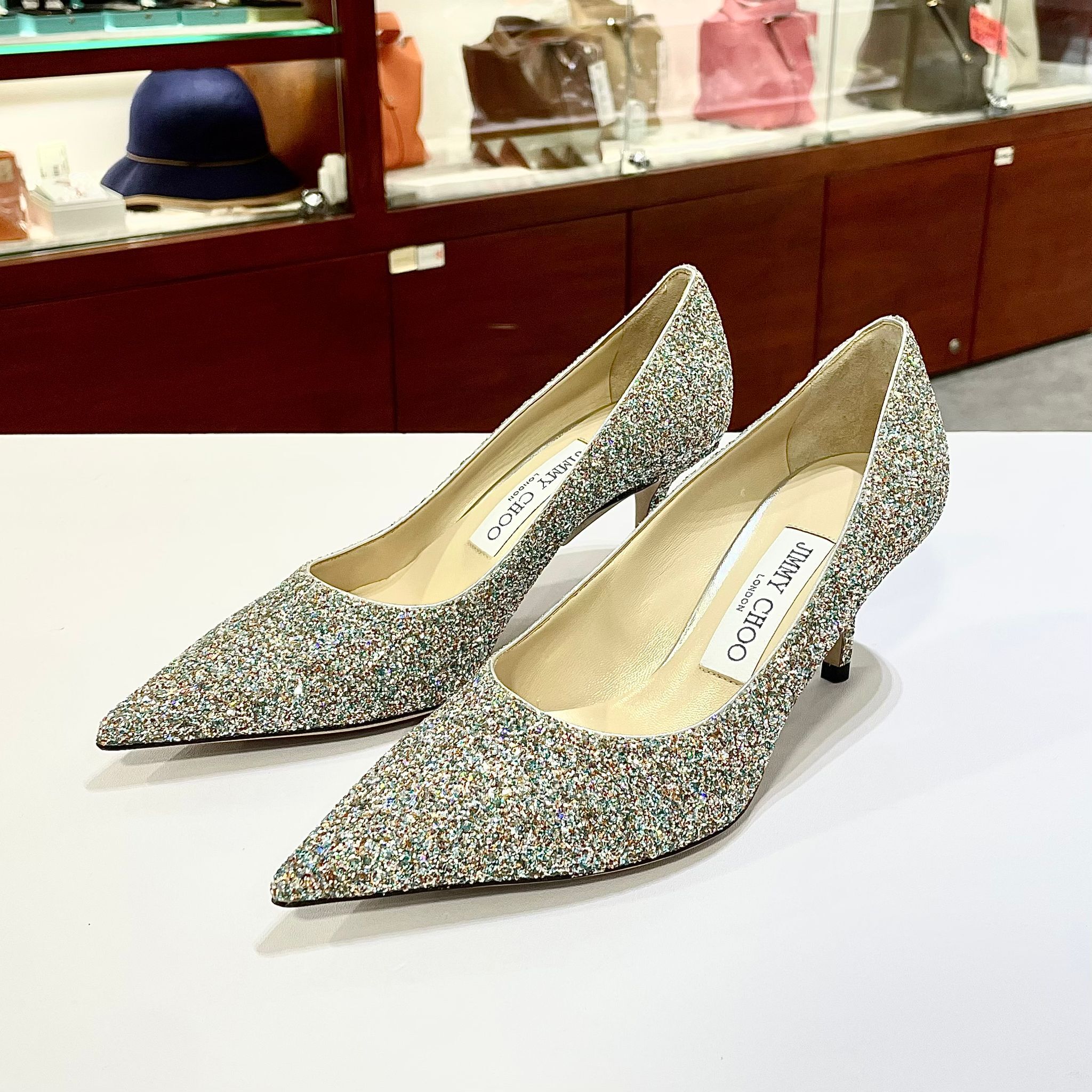 全新 JIMMY CHOO高跟鞋4CM 35.5碼 Romy 60 香檳色閃粉 #BRAND NEW #香榭站正品