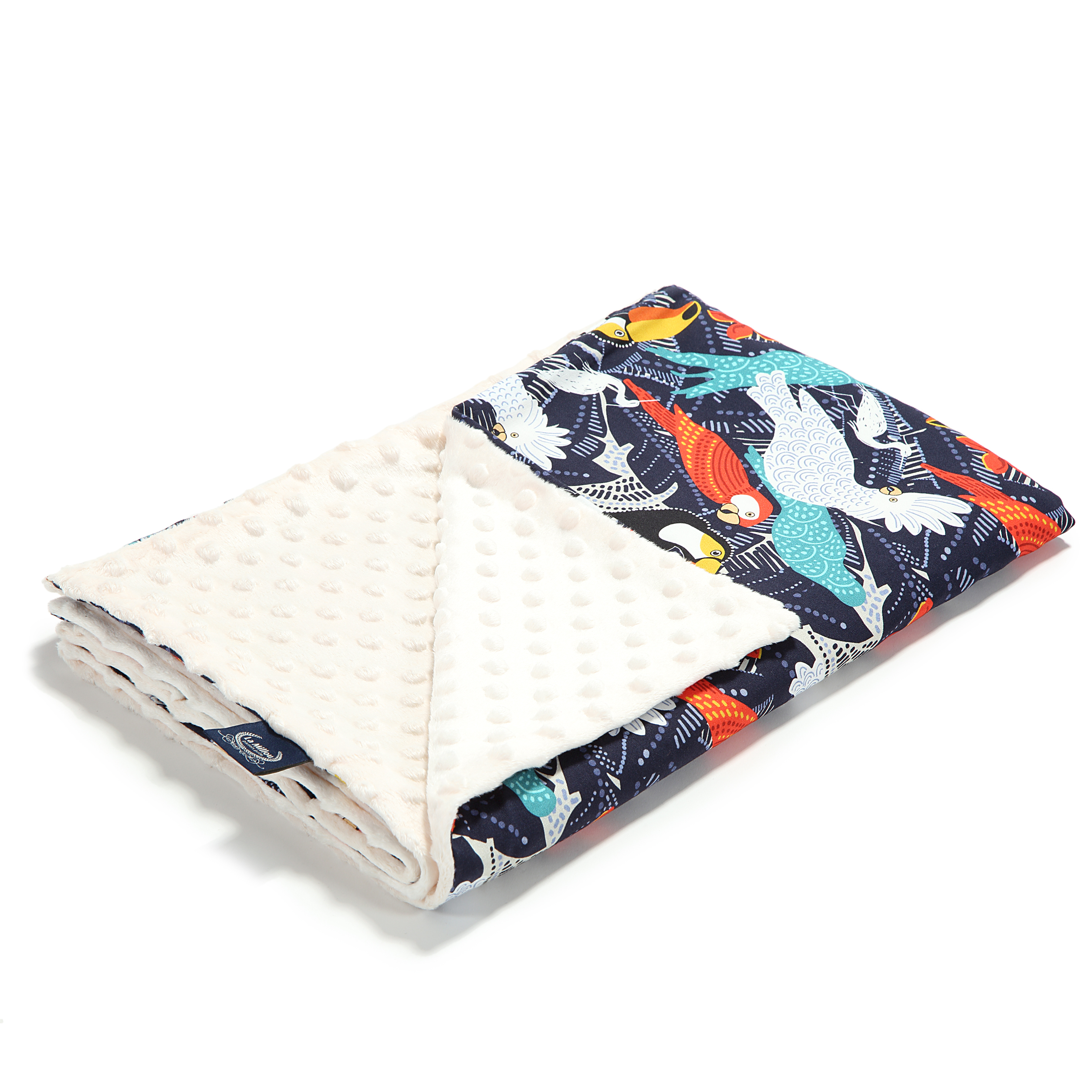 La Millou波蘭 單面巧柔豆豆毯加大｜華麗鸚鵡｜雲朵白