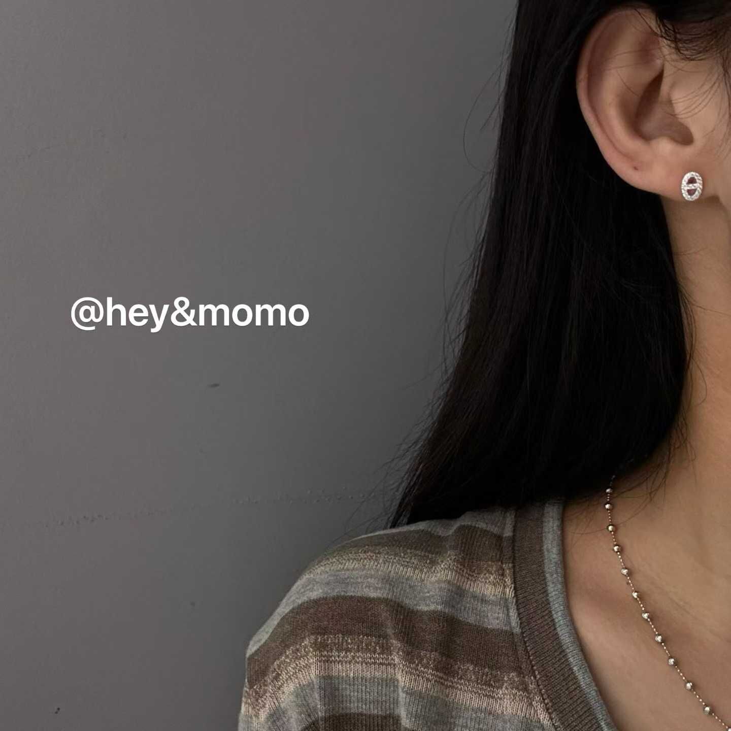 HM5105 ⚪925銀 豬鼻鑽石造型耳環