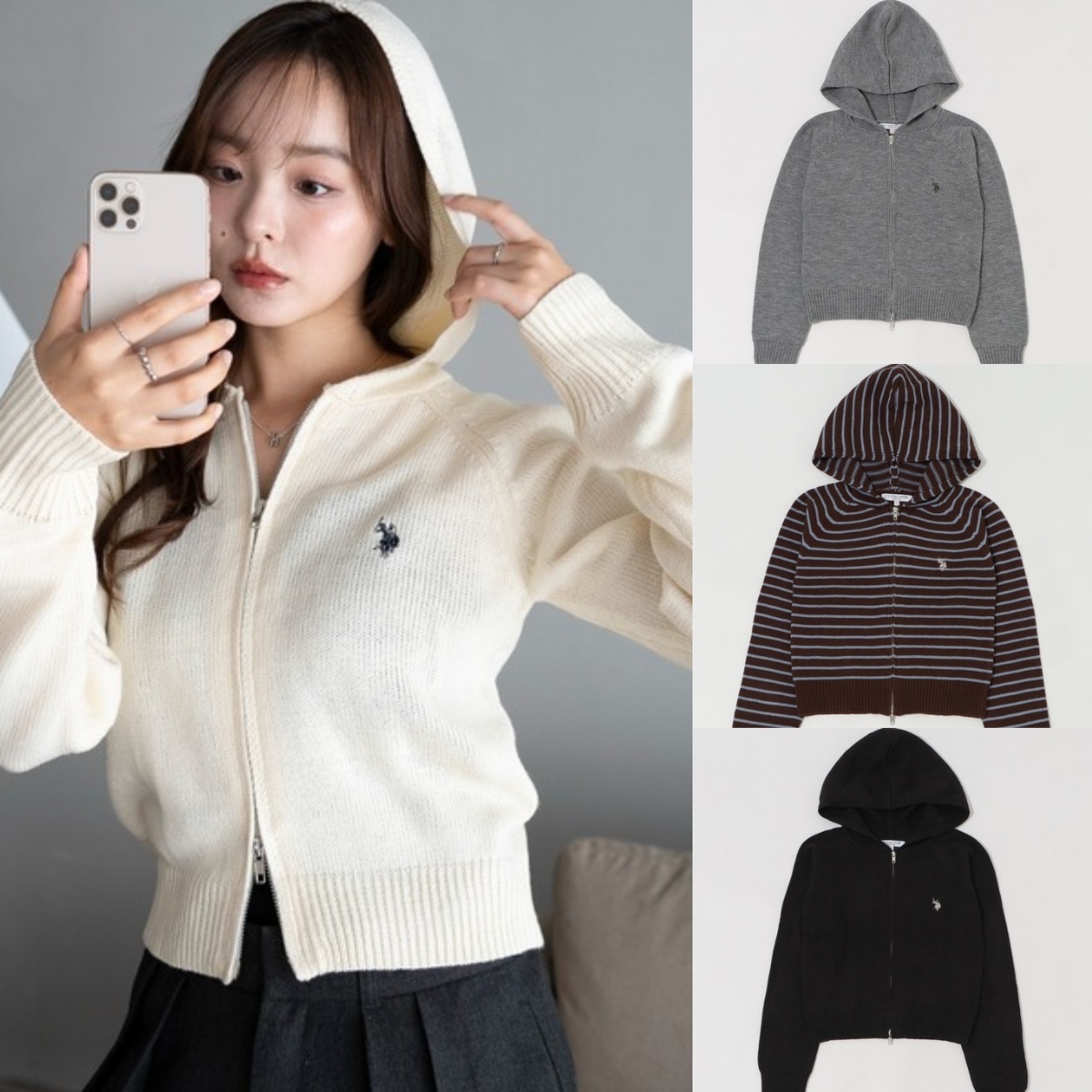 預購┃U.S. POLO ASSN. 雙拉鏈 針織 連帽 短版 外套