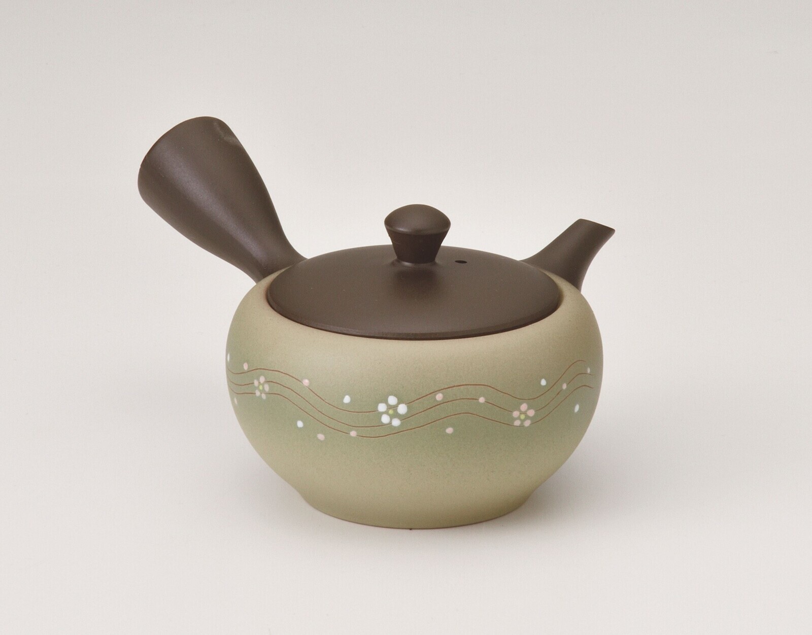 日本製 茶壺 常滑燒 三房作淺綠波浪紋小花 急須