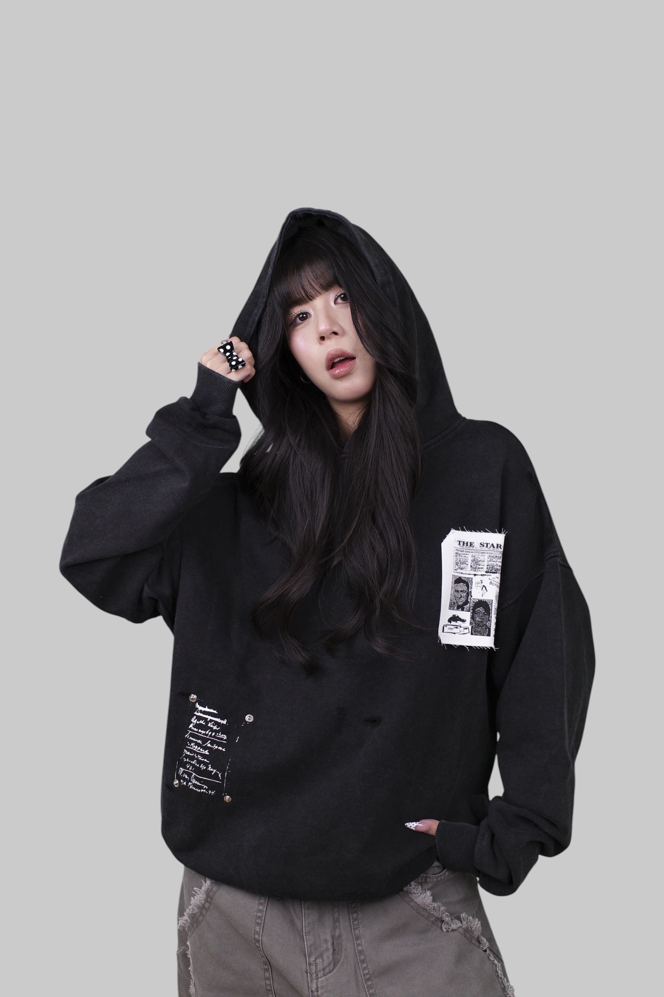 『Always_Good』水洗 貼布 做舊 破洞 帽TEE