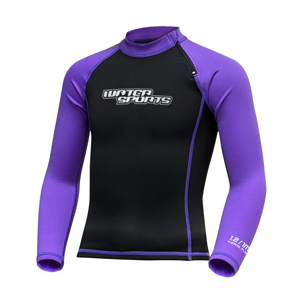 1.2/1mm 兒童短纖抓毛游泳保暖上衣 - 黑/紫