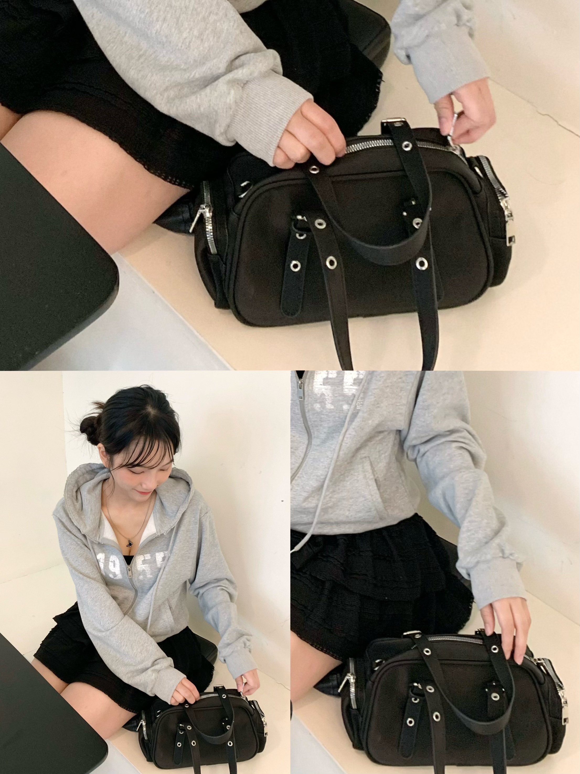 A0276｜小型格圈扣雙側袋2way小皮袋