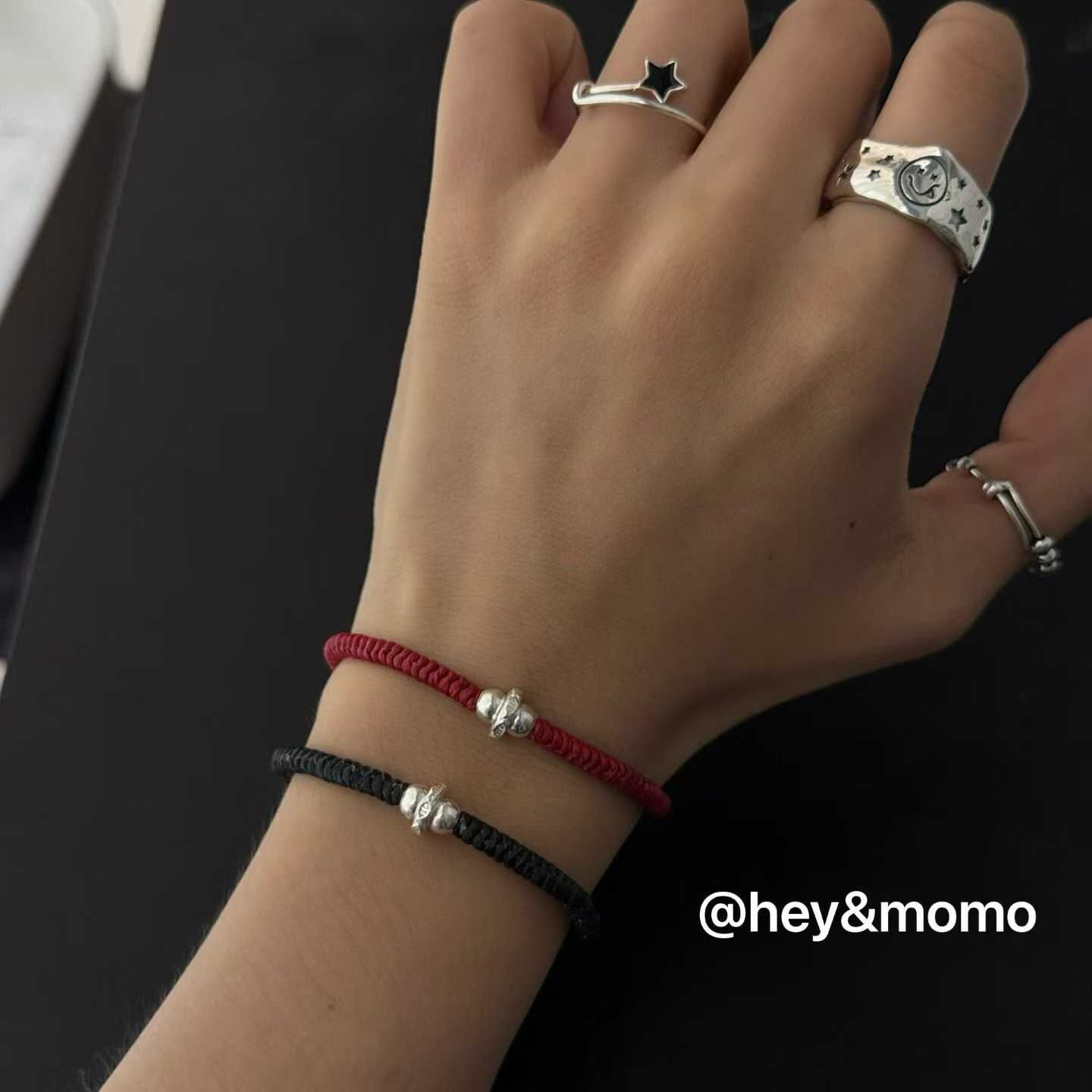 HM5106 ⚪925 銀 小銀魚轉運桶蜜蠟繩手鍊（黑/紅兩色）