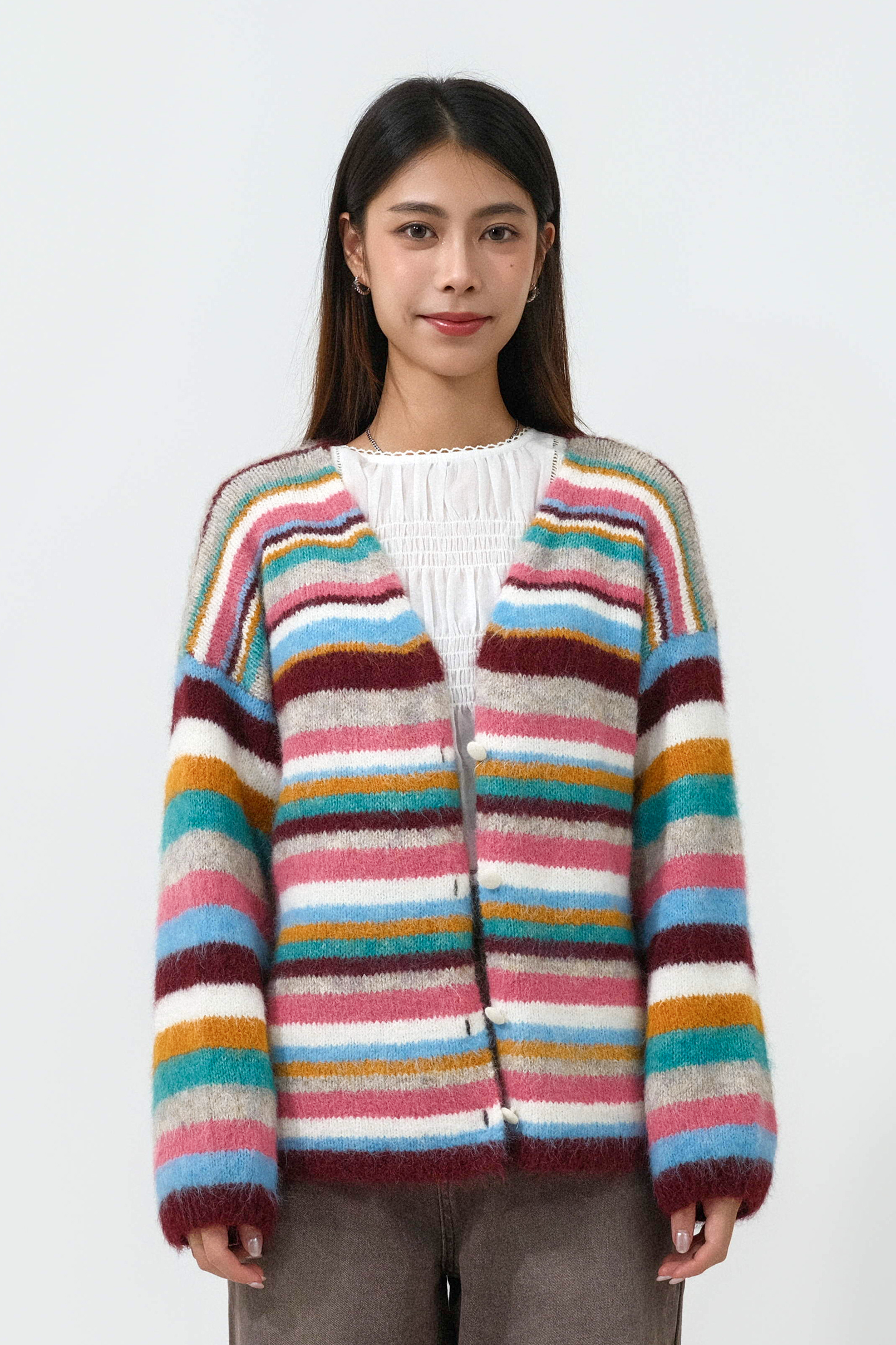 彩色粗幼間morhair cardigan (現貨款式）