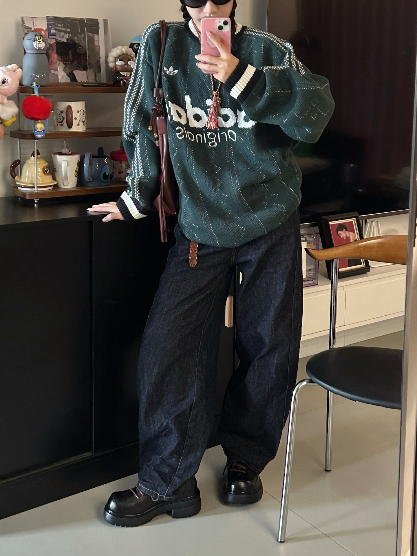 代購-Adidas Originals U SWEATSHIRT 字母 三線 針織衫 毛衣 長袖 米棕KS5956/綠黑KS5957