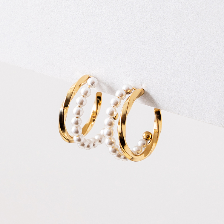 miramira珠光｜扭結雙圈珠珠耳環D1207-金11963