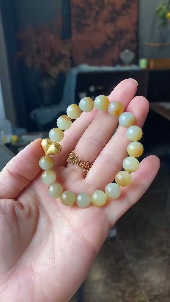 和田玉糖白手串,天然和田玉軟玉