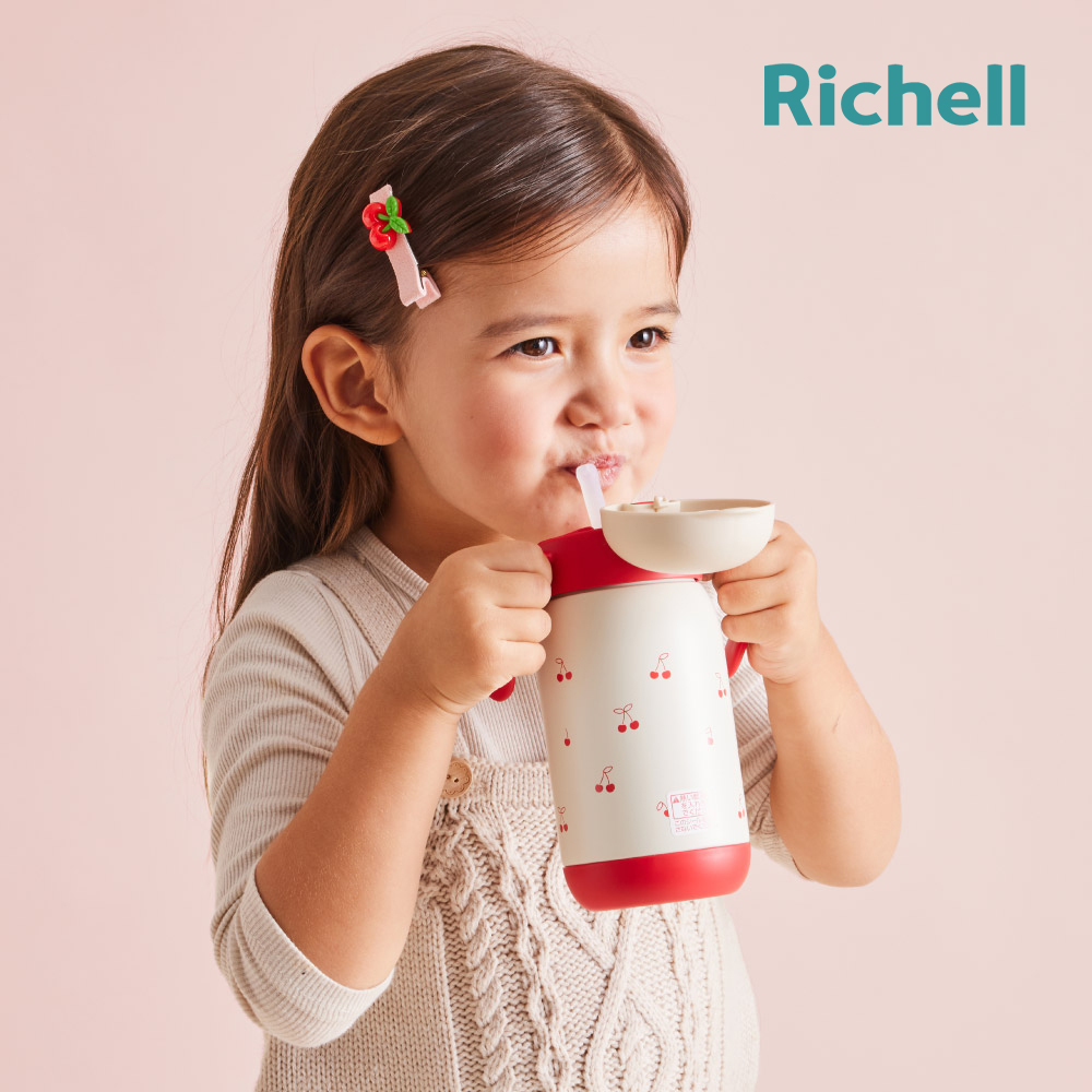 【Richell 利其爾】TLI 四代 不鏽鋼吸管保溫杯 450ML - 櫻桃紅紅 (7個月以上適用)
