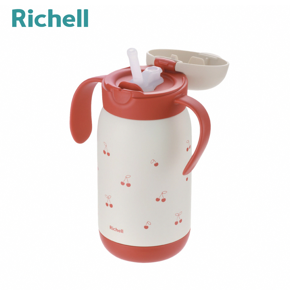 【Richell 利其爾】TLI 四代 不鏽鋼吸管保溫杯 450ML - 櫻桃紅紅 (7個月以上適用)
