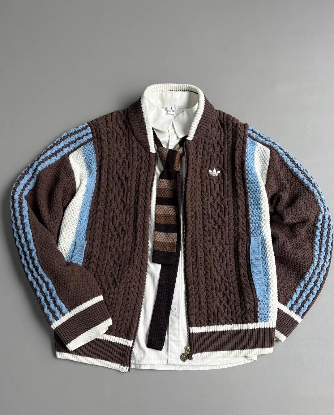 代購-Adidas Originals CARDIGAN RS U 字母 三線 針織衫 外套 咖藍 KS5963