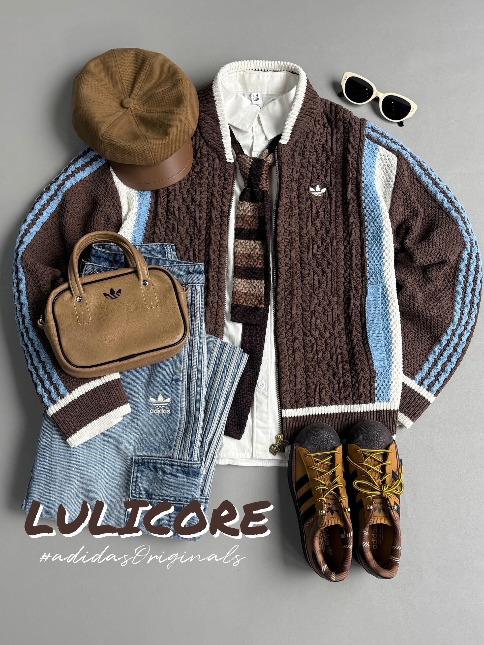 代購-Adidas Originals CARDIGAN RS U 字母 三線 針織衫 外套 咖藍 KS5963