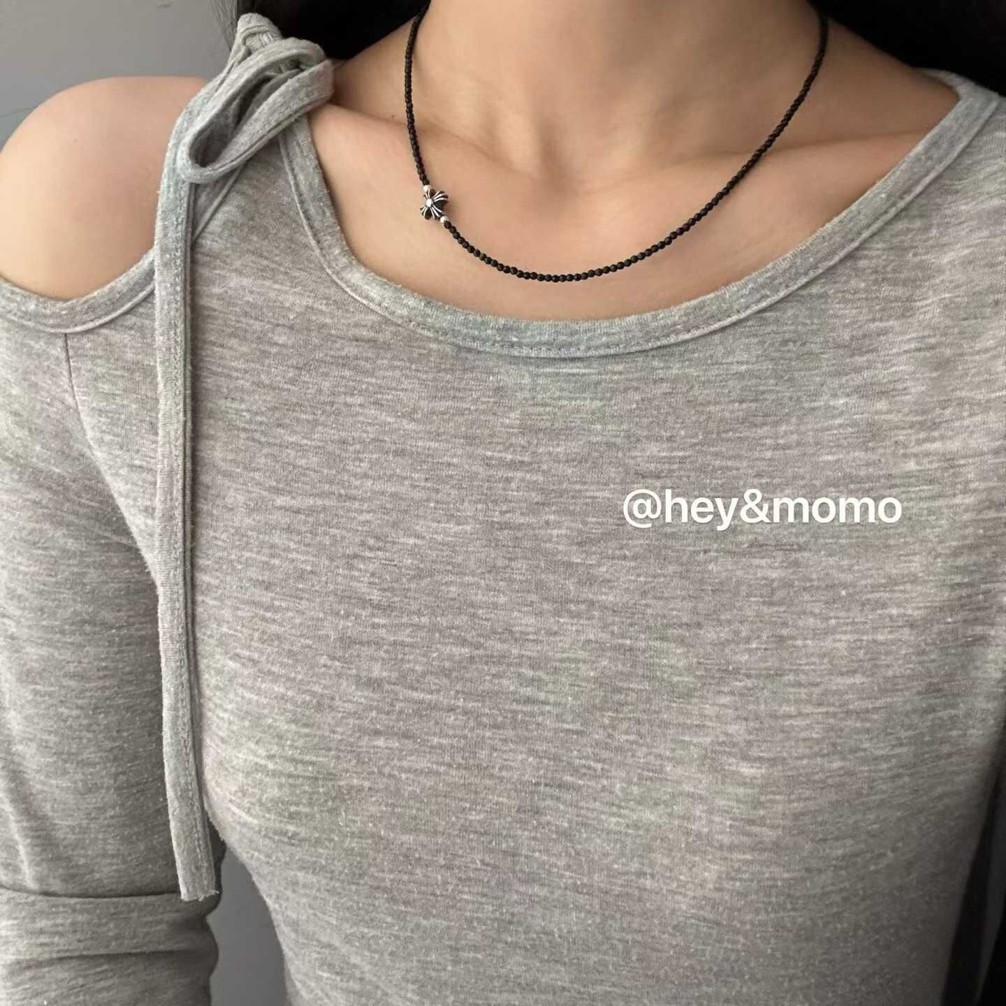 HM5108 ⚪925銀 黑色天然石➕克羅心十字架個性項鍊