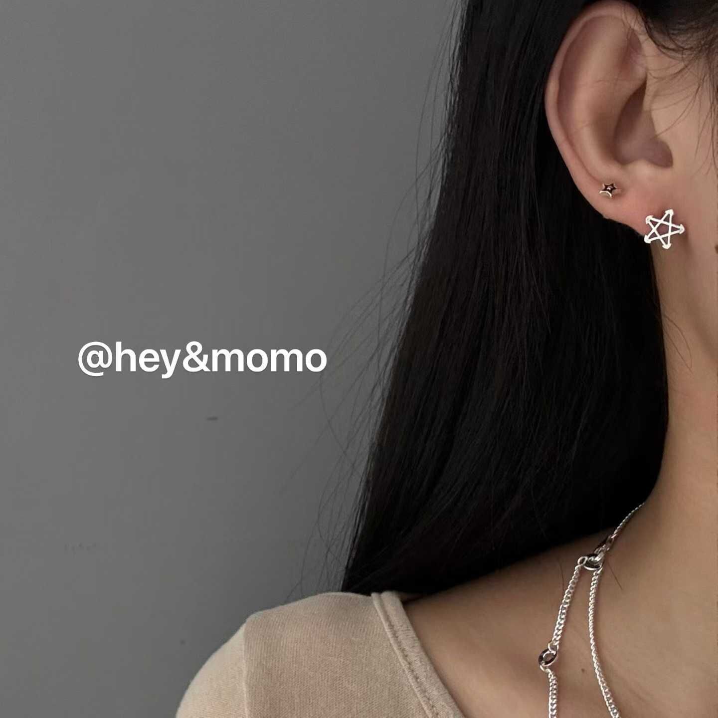 HM5110 ⚪925銀 鏤空五角星個性耳環