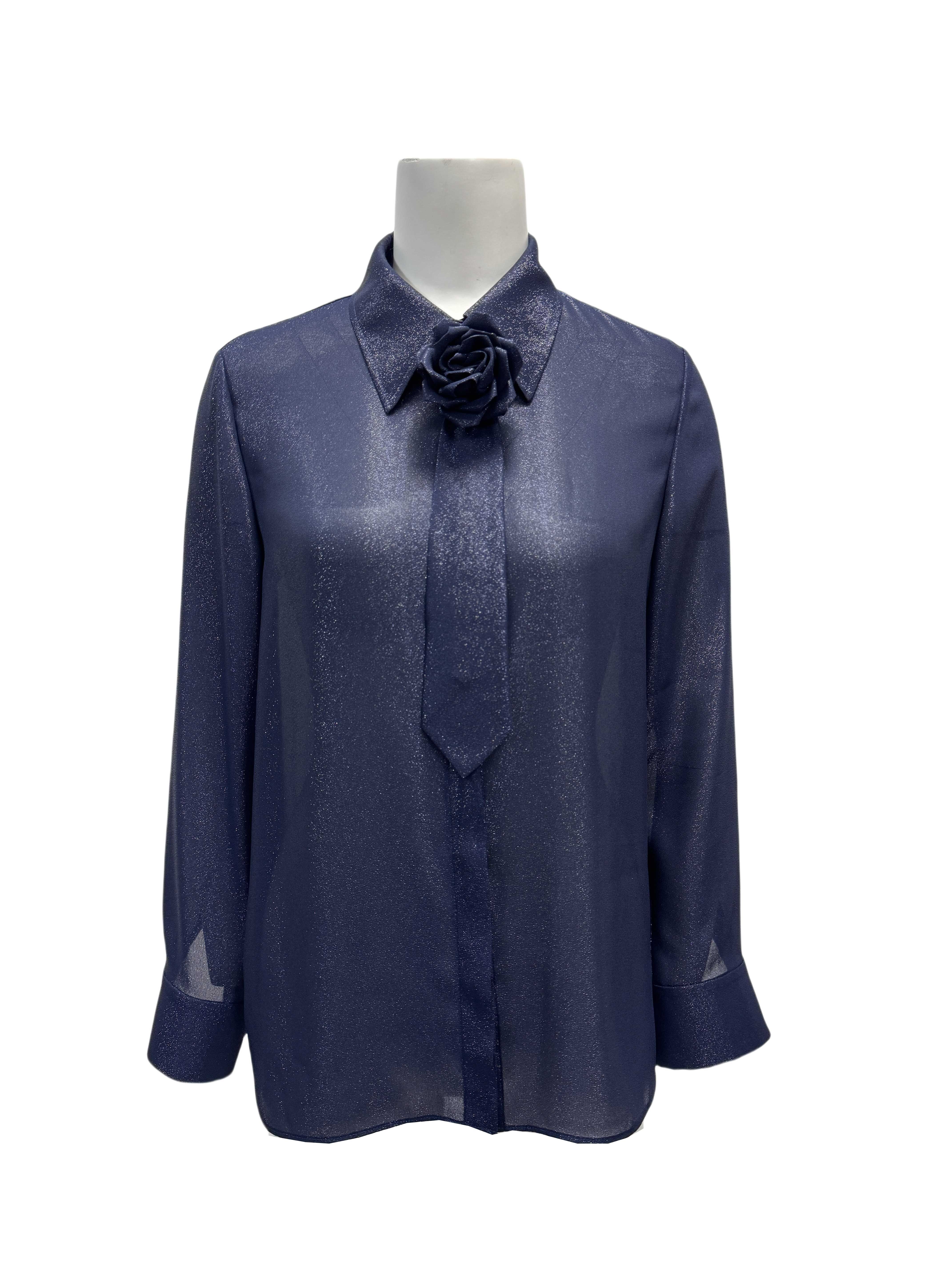 BE15168A1 星語花影優雅閃光雪紗襯衫 (2色/附領帶)