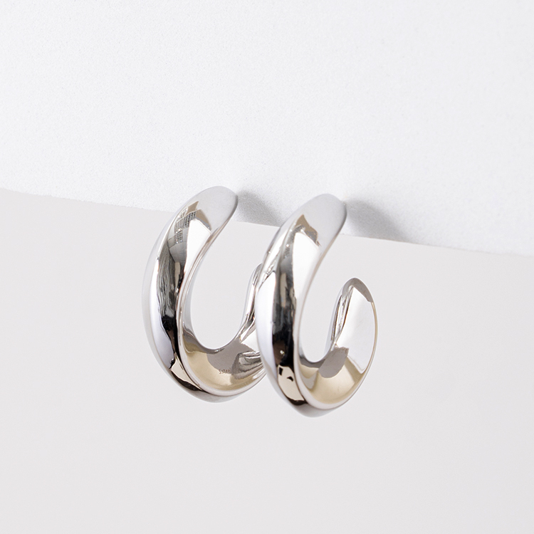 miramira扣圈｜耳菱圓形單圈曲面耳環D2368-銀97048