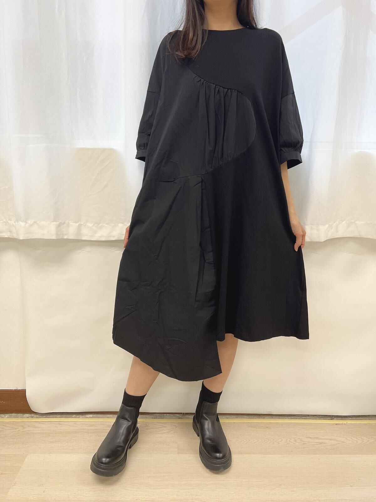 TE 拼布垂褶束腰 OP