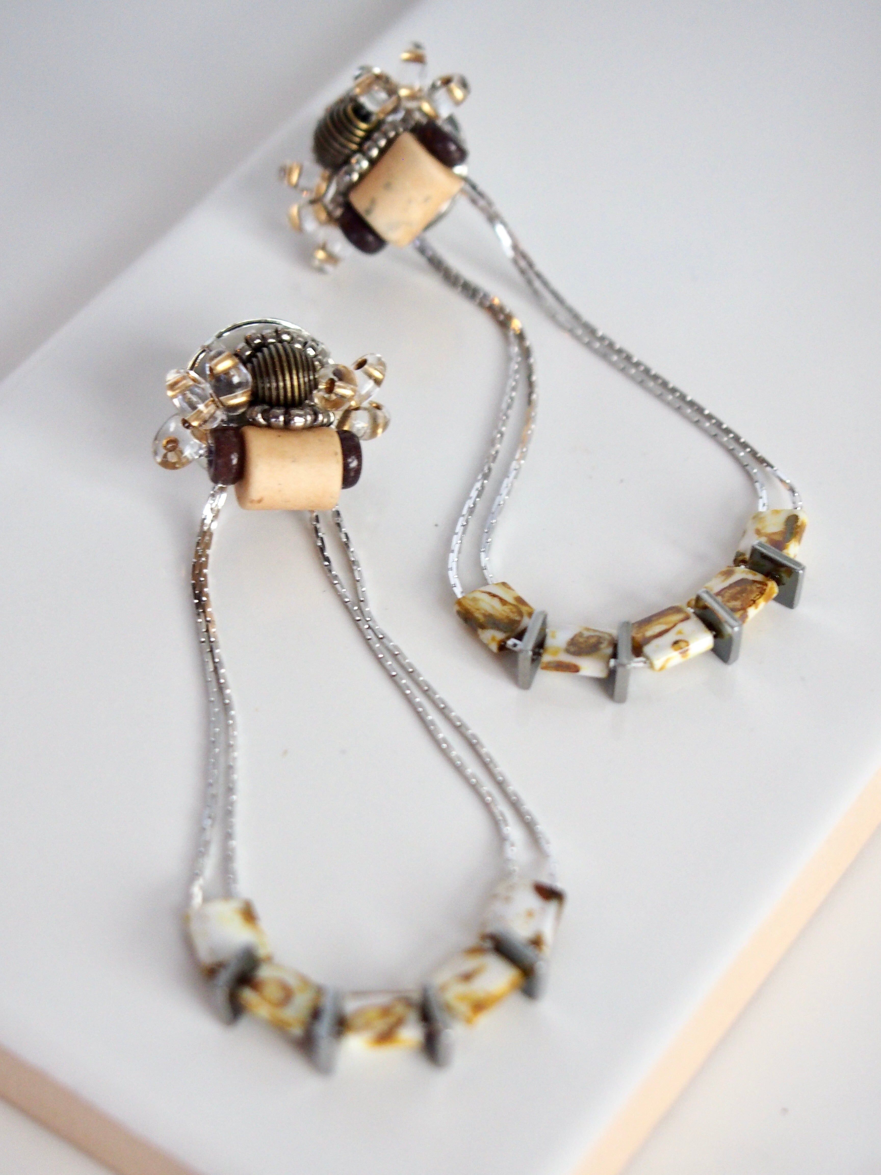 glass chain  夾式耳環