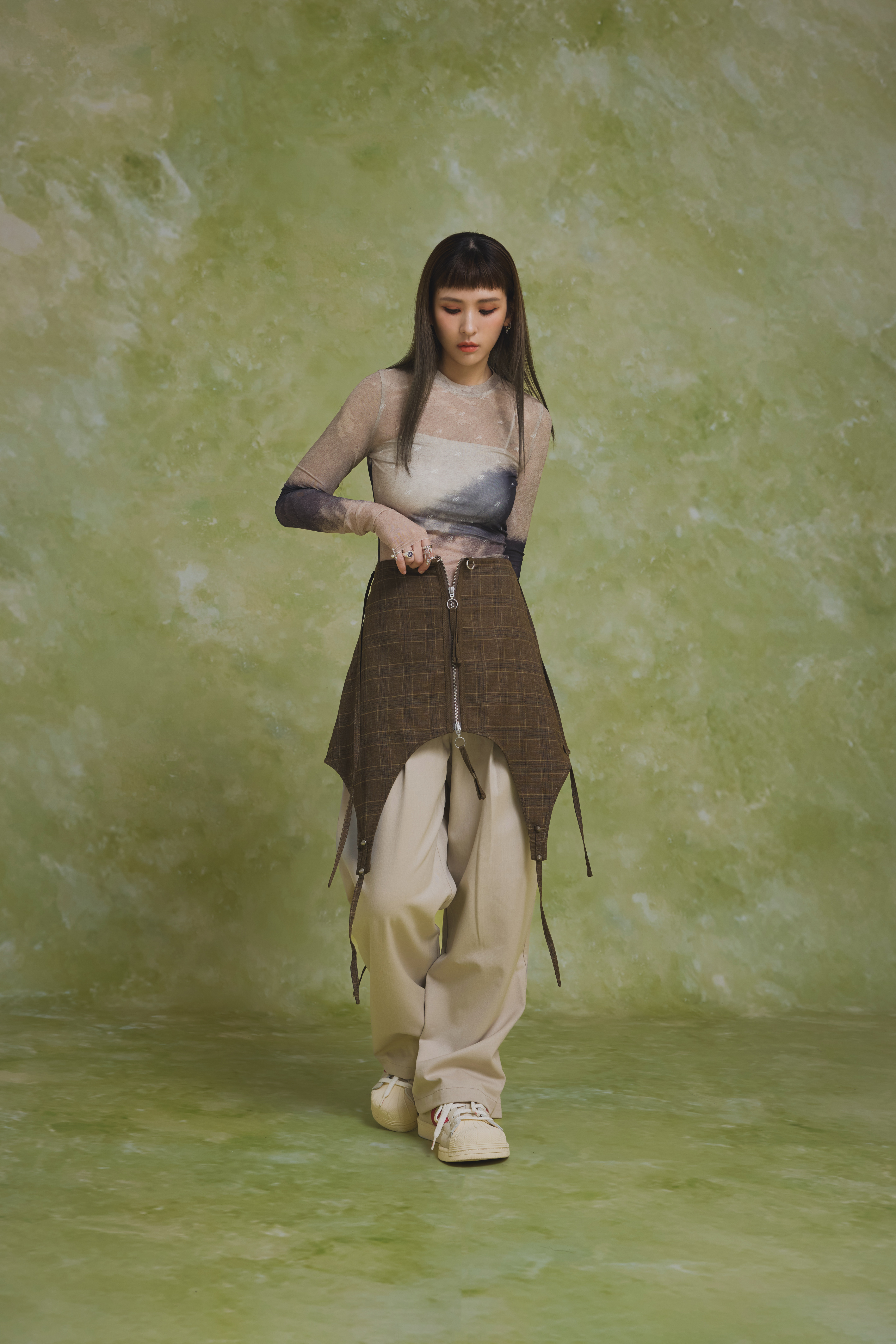 Zipper Plaid Front Skirt｜Coffee