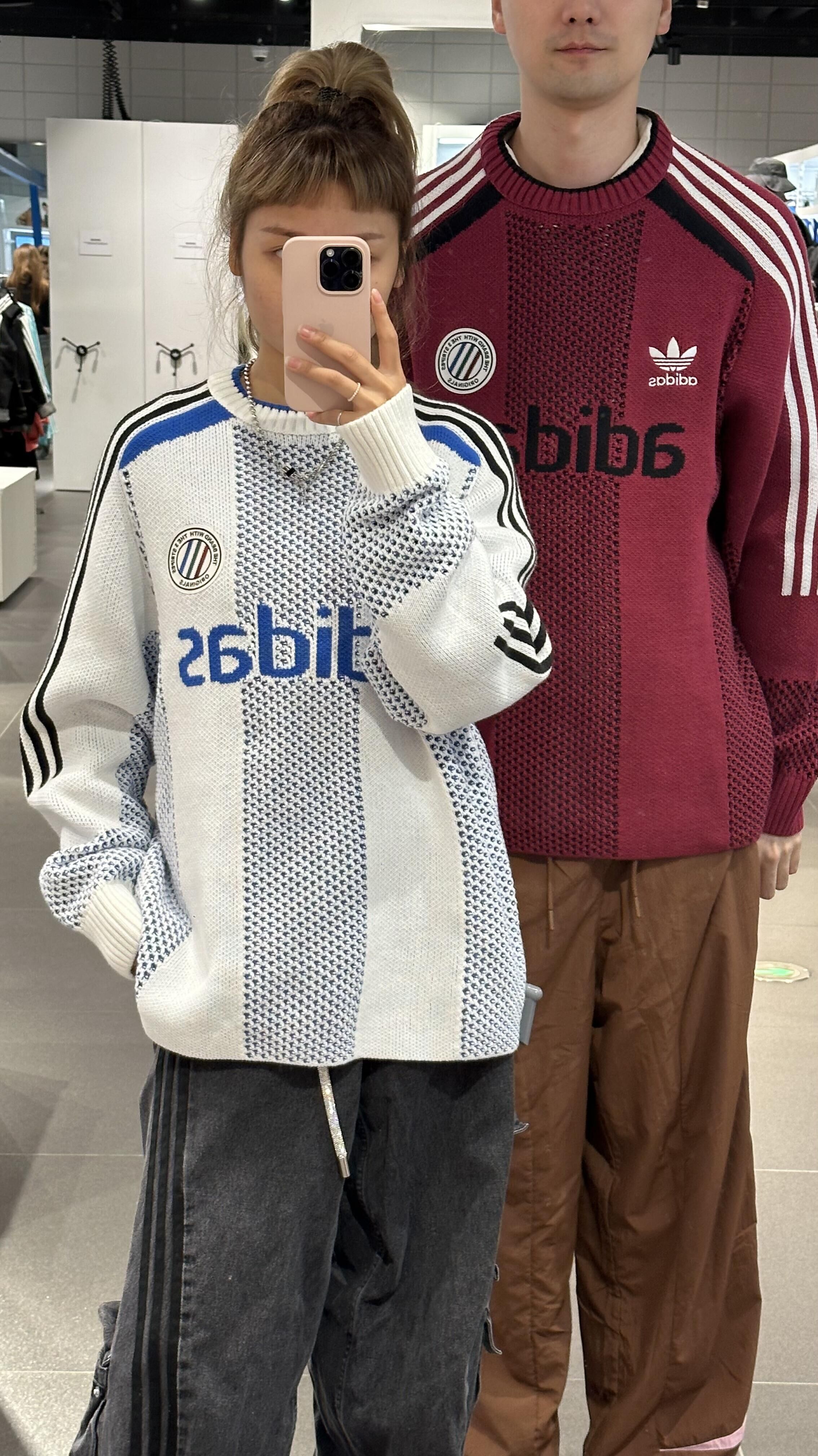 代購-Adidas Originals ADCBC FW24 LS PO U adicolor 圓領 長袖 針織衫 毛衣 勃艮第紅/藍白
